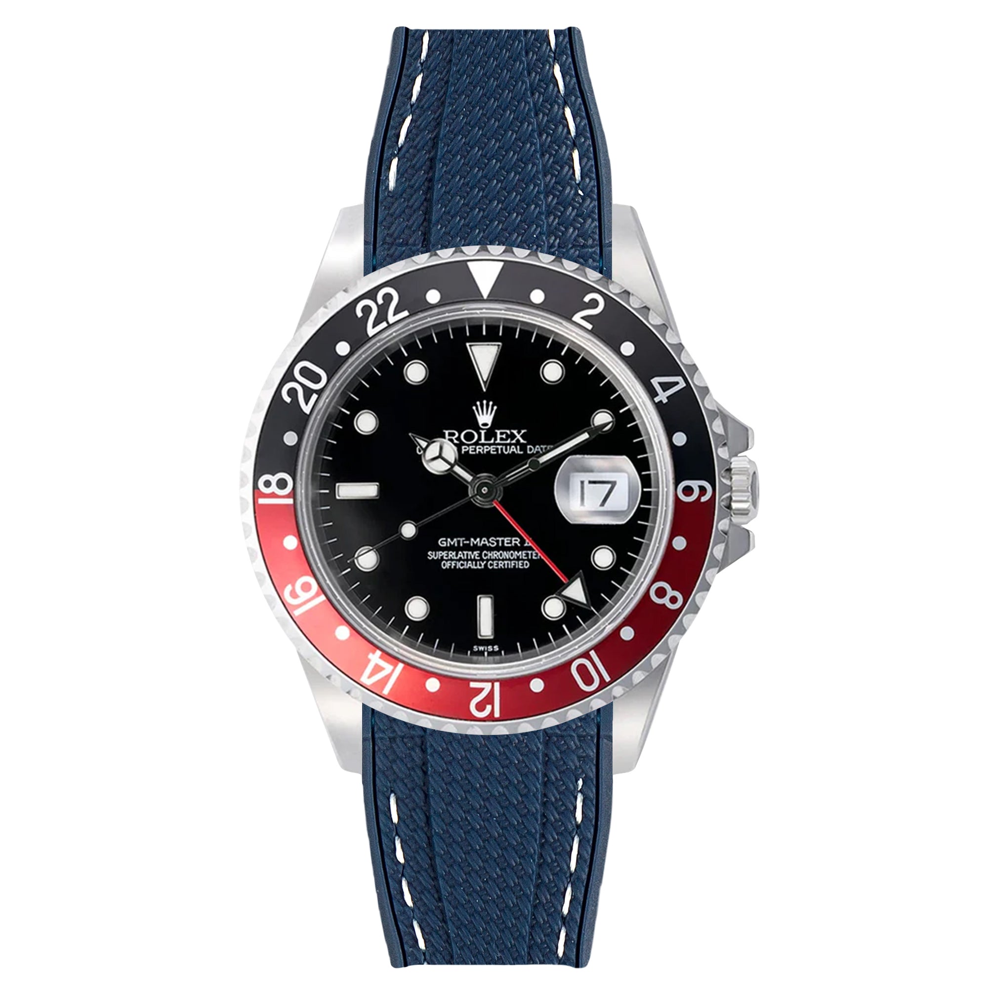 Textured Curved End Rubber Strap for Rolex GMT Master I & II - Navy ...
