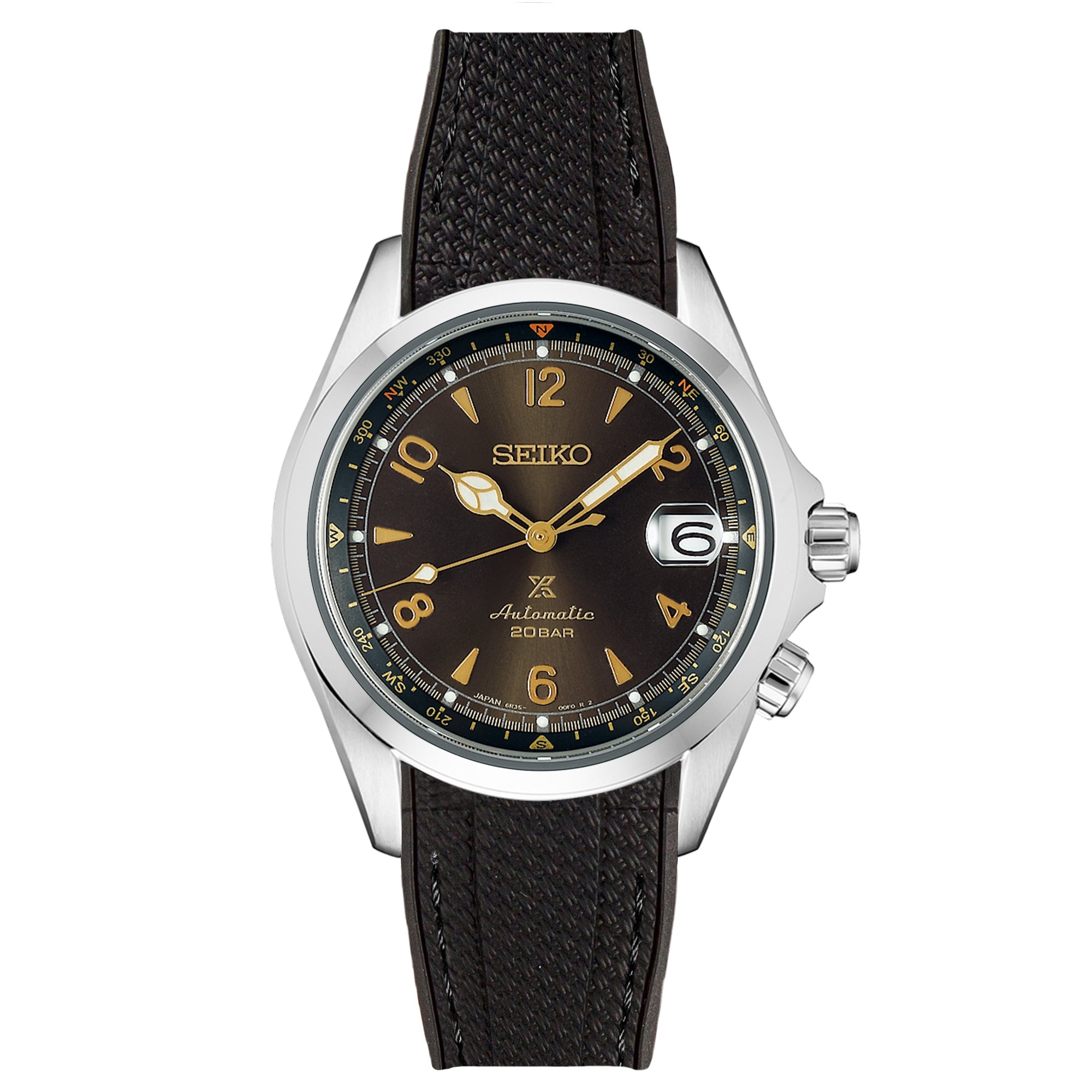 Black Textured Curved End Rubber Strap for Seiko Alpinist 20mm