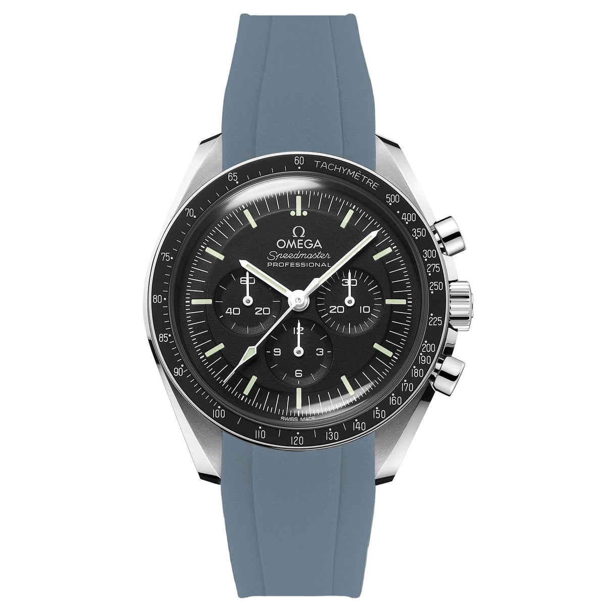 Dark Grey Curved End Rubber Watch Strap Omega Speedmaster Moonwatch