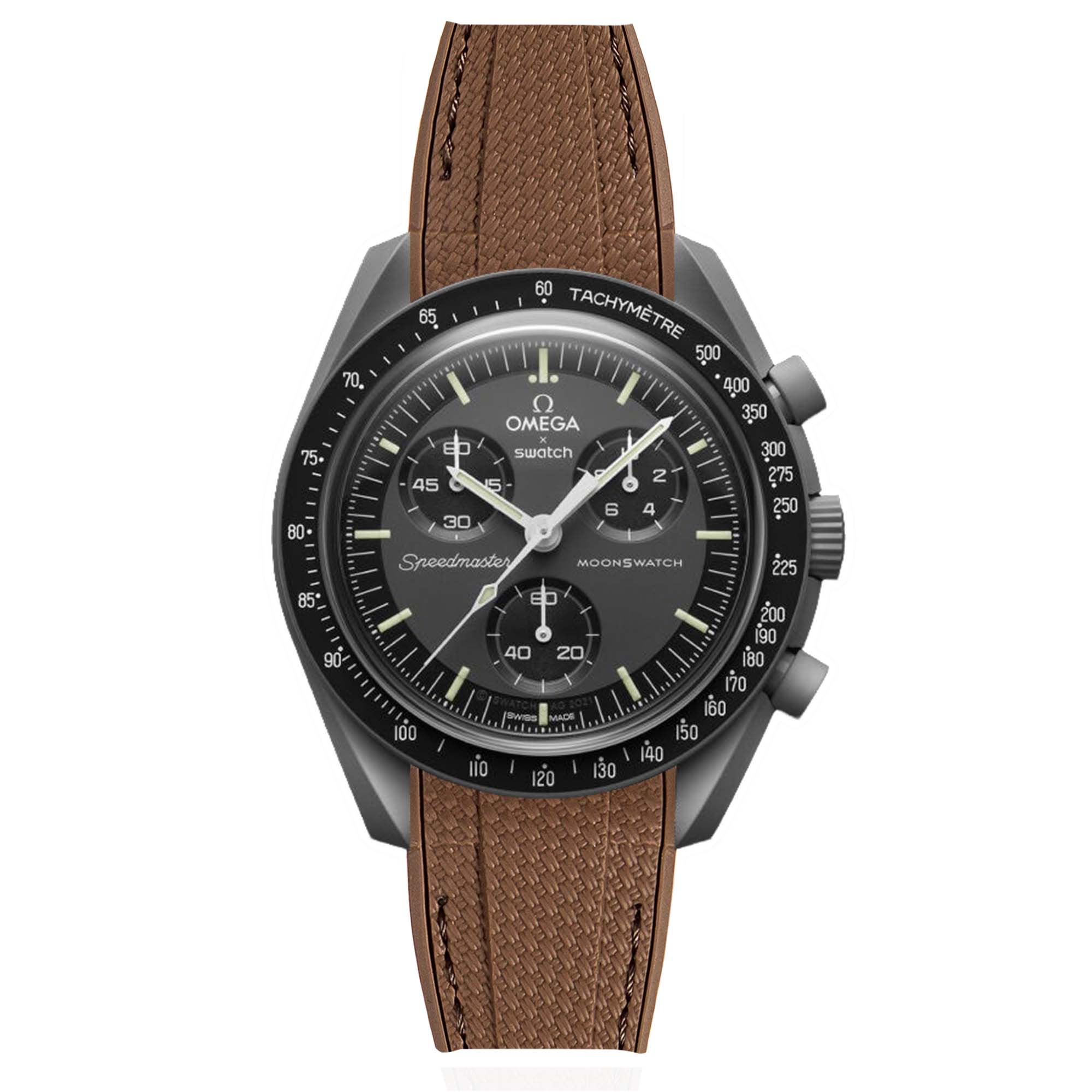 Brown Rubber Watch Strap | Omega x Swatch Moonswatch | Curved End