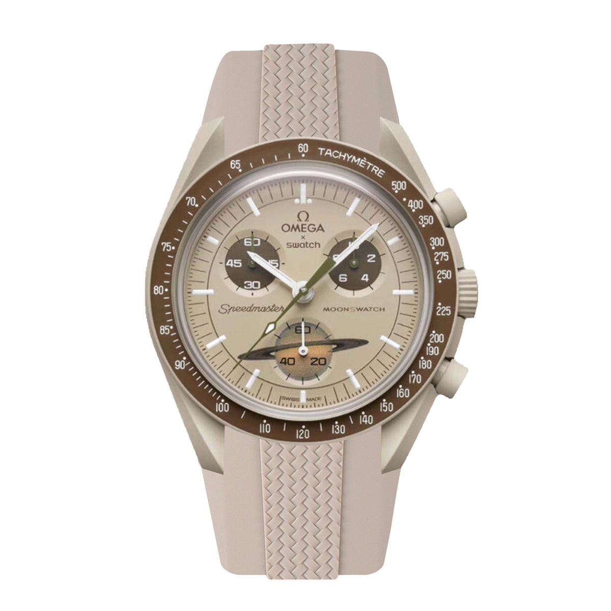 Beige Curved End Rubber Watch Straps for Omega x Swatch Moonswatch 