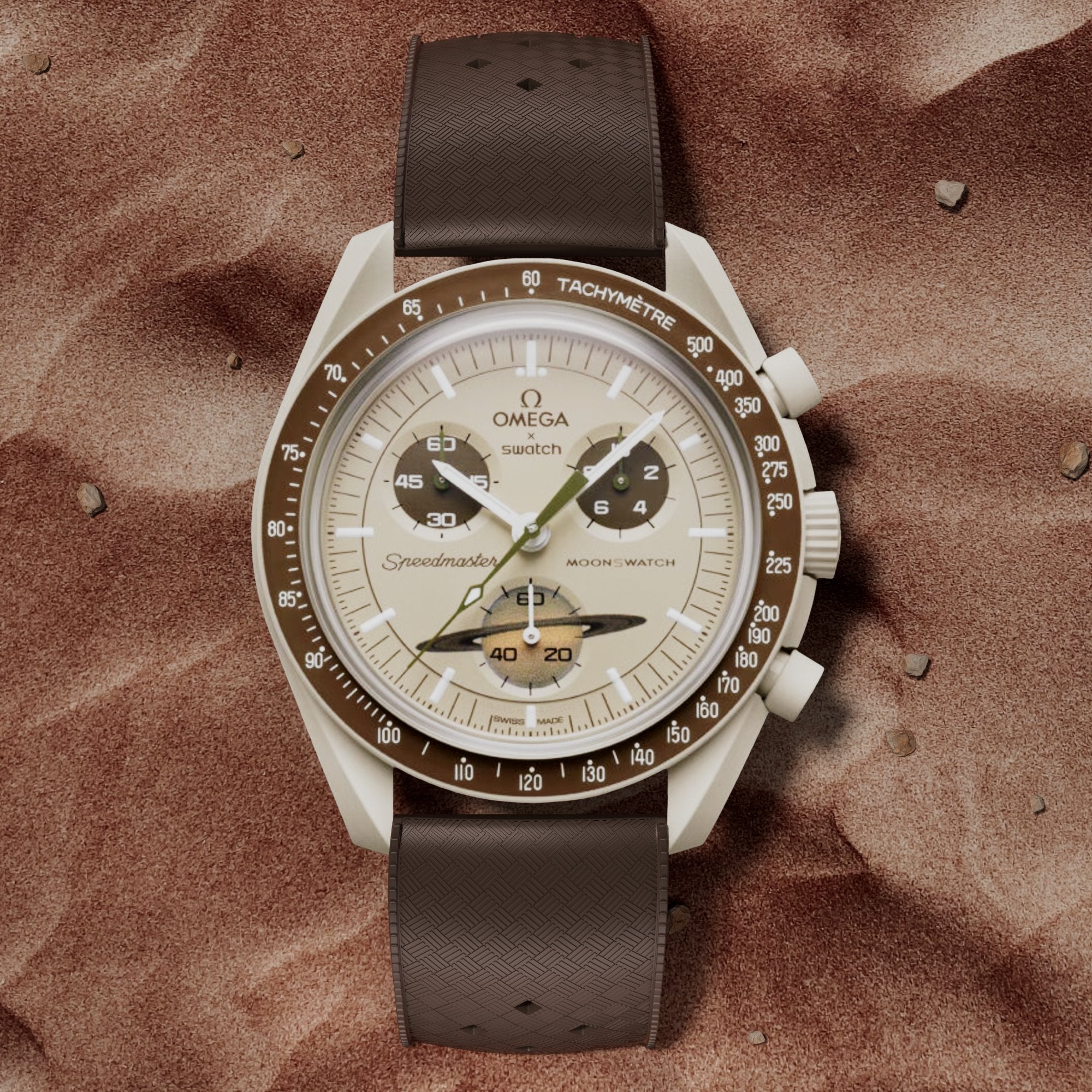 Calypso Tropical Style FKM Rubber Strap- Quick-Release-Compatible with Omega x Swatch - Dark Brown (2422) -Strapseeker