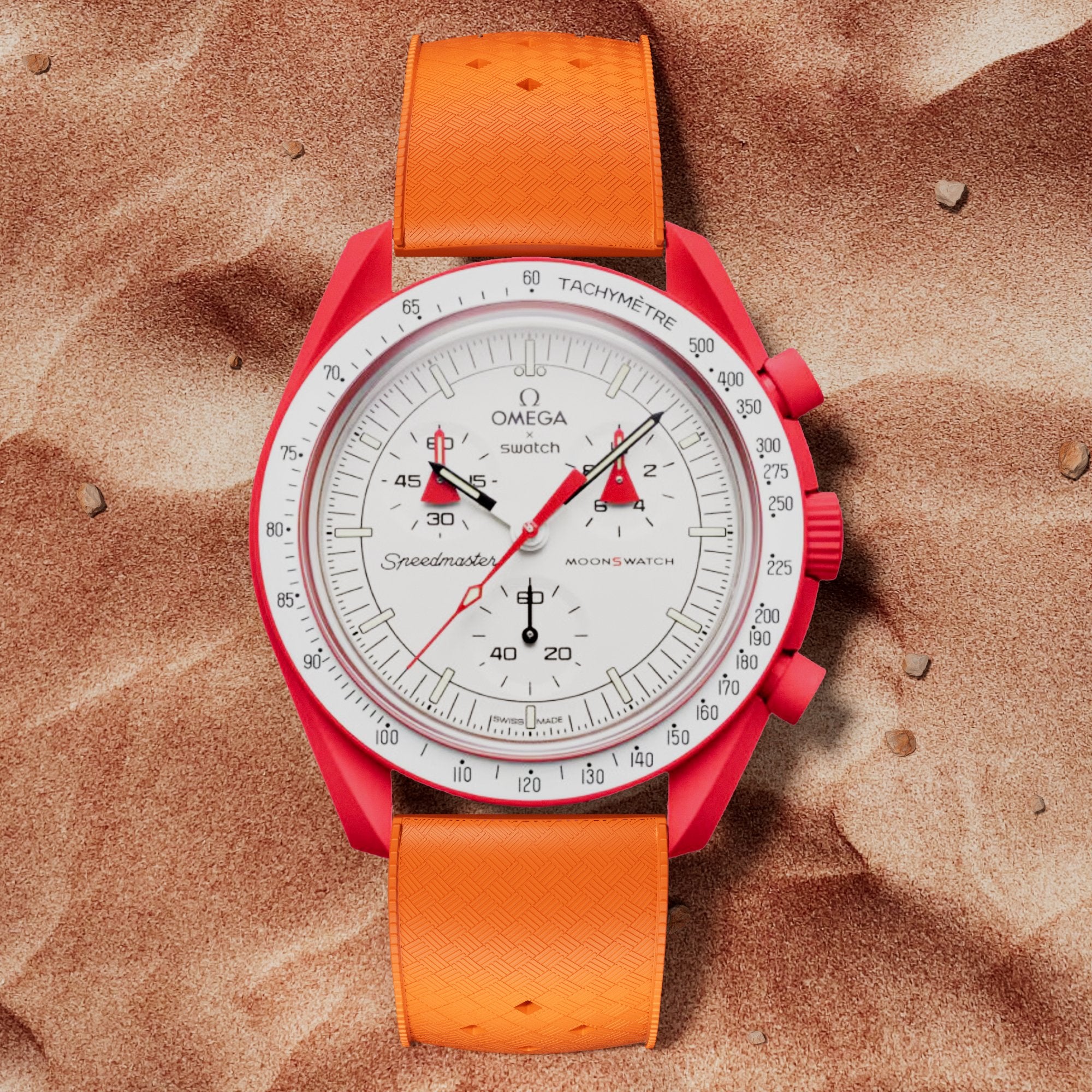Calypso Tropical Style FKM Rubber Strap- Quick-Release-Compatible with Omega x Swatch - Orange (2422) -Strapseeker
