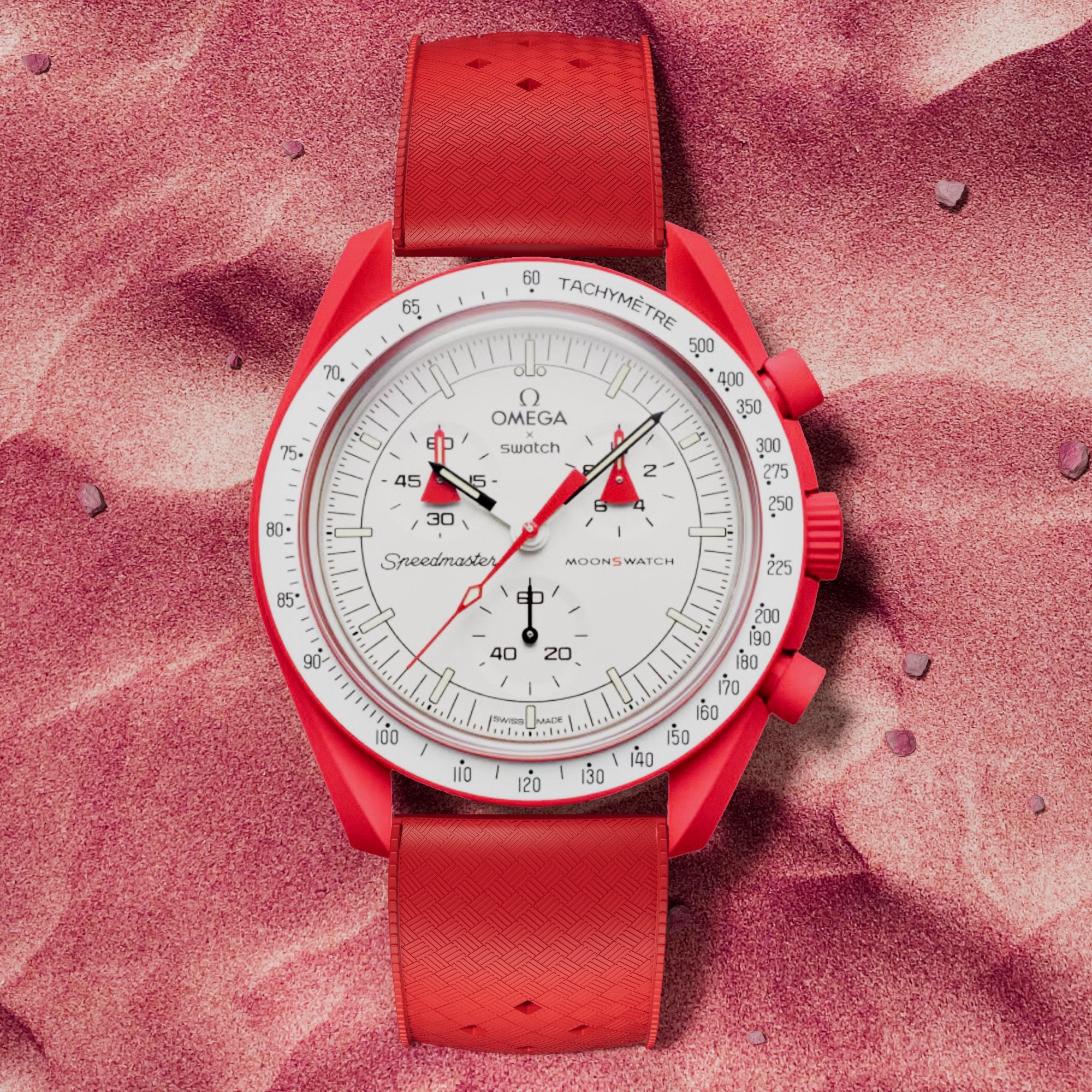 Calypso Tropical Style FKM Rubber Strap- Quick-Release-Compatible with Omega x Swatch - Red (2422 -Strapseeker