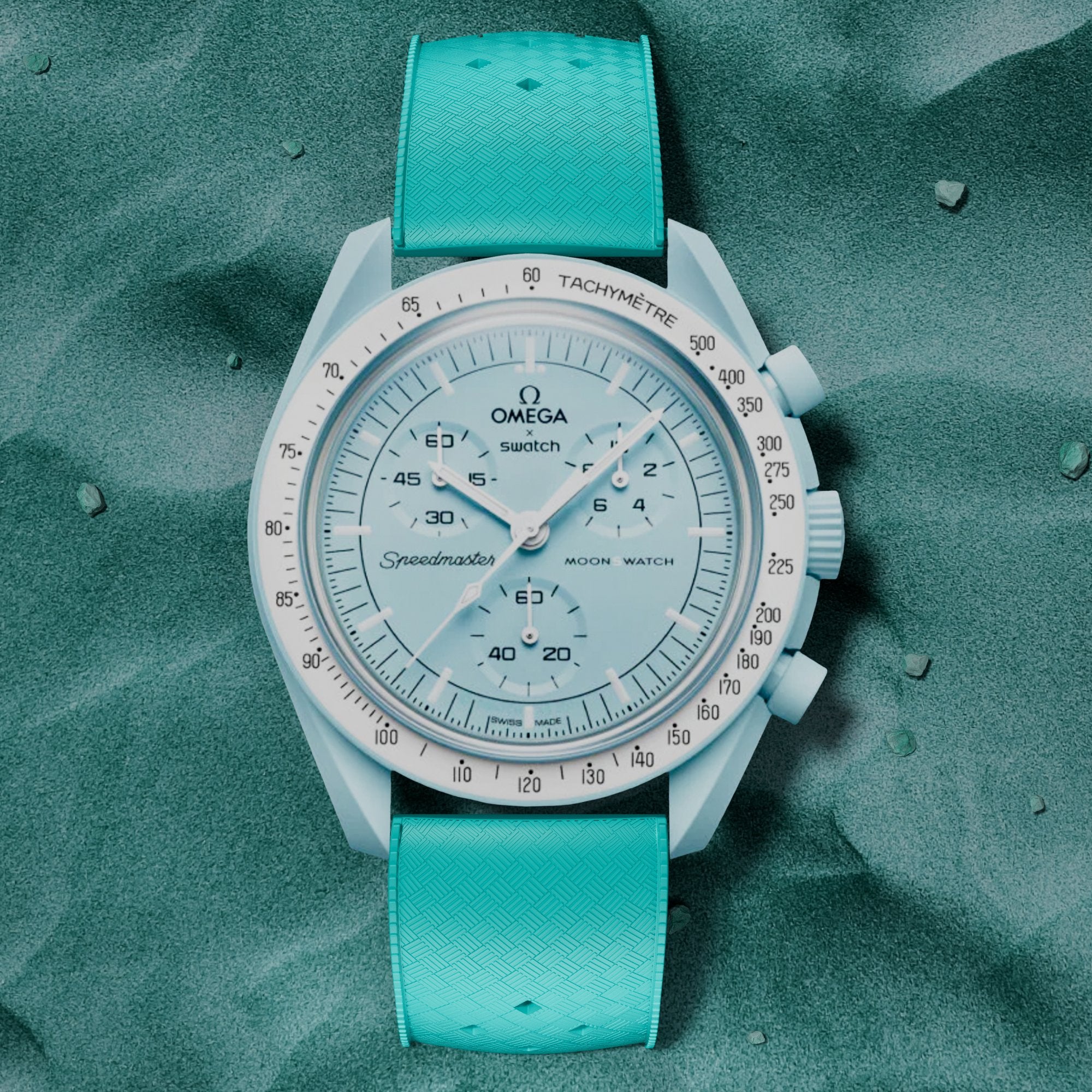 Calypso Tropical Style FKM Rubber Strap- Quick-Release-Compatible with Omega x Swatch - Sea Green (2422) -Strapseeker