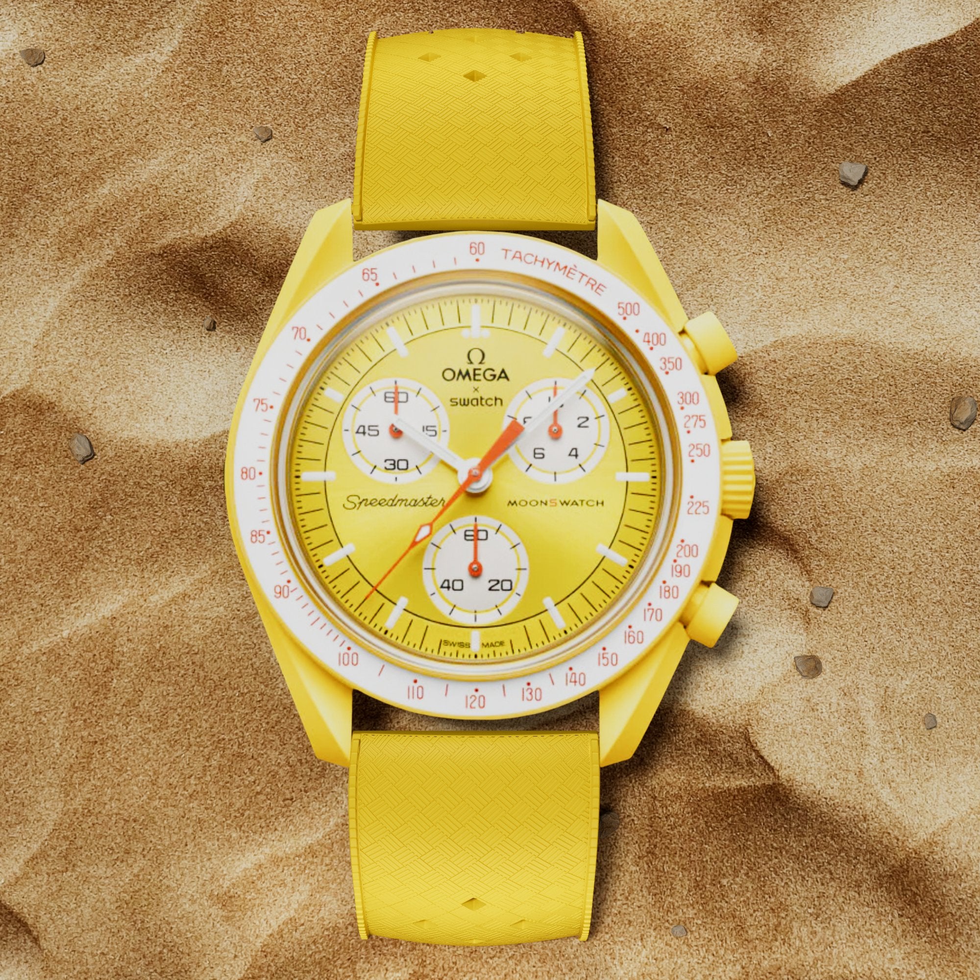 Calypso Tropical Style FKM Rubber Strap- Quick-Release-Compatible with Omega x Swatch - Yellow (2422) -Strapseeker