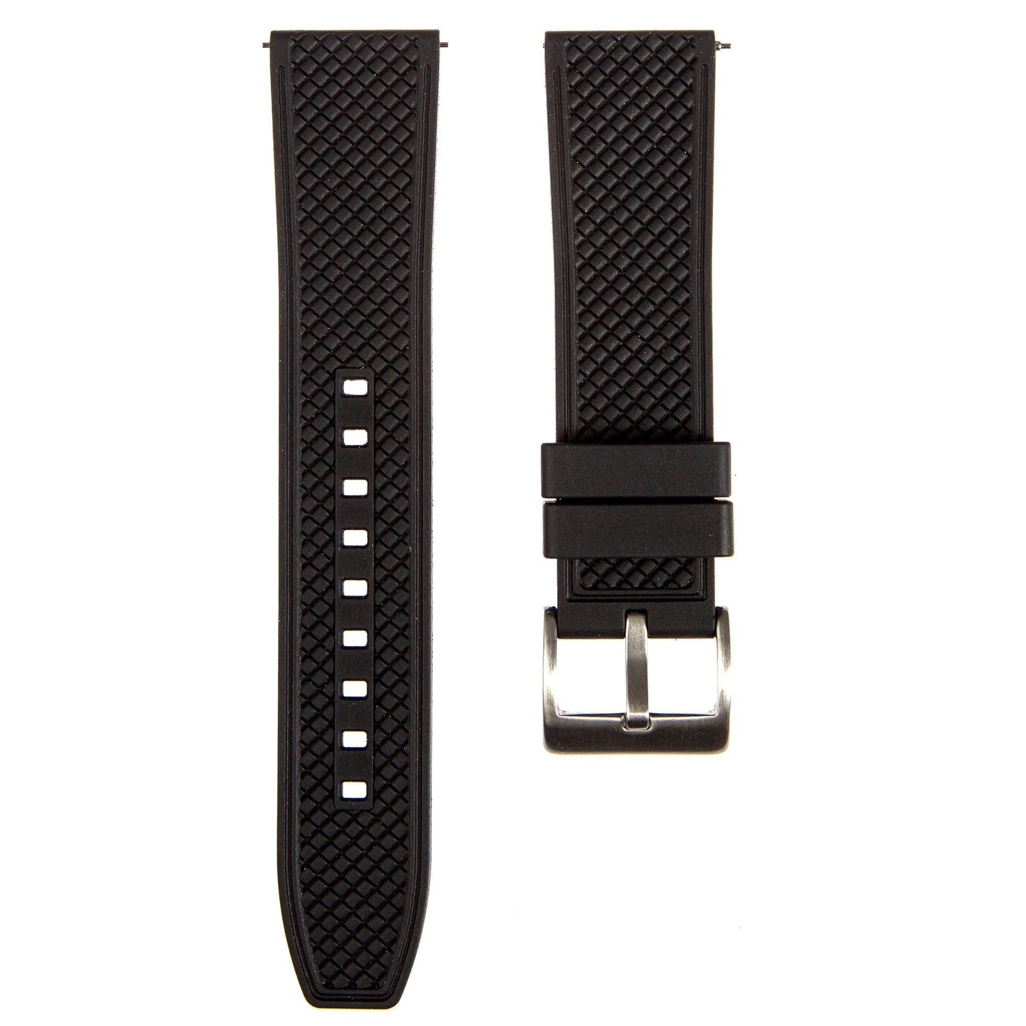 Checker Vulcanised FKM Rubber Strap – Quick-Release – Compatible with Omega Seamaster 300 - Black (2419) -StrapSeeker