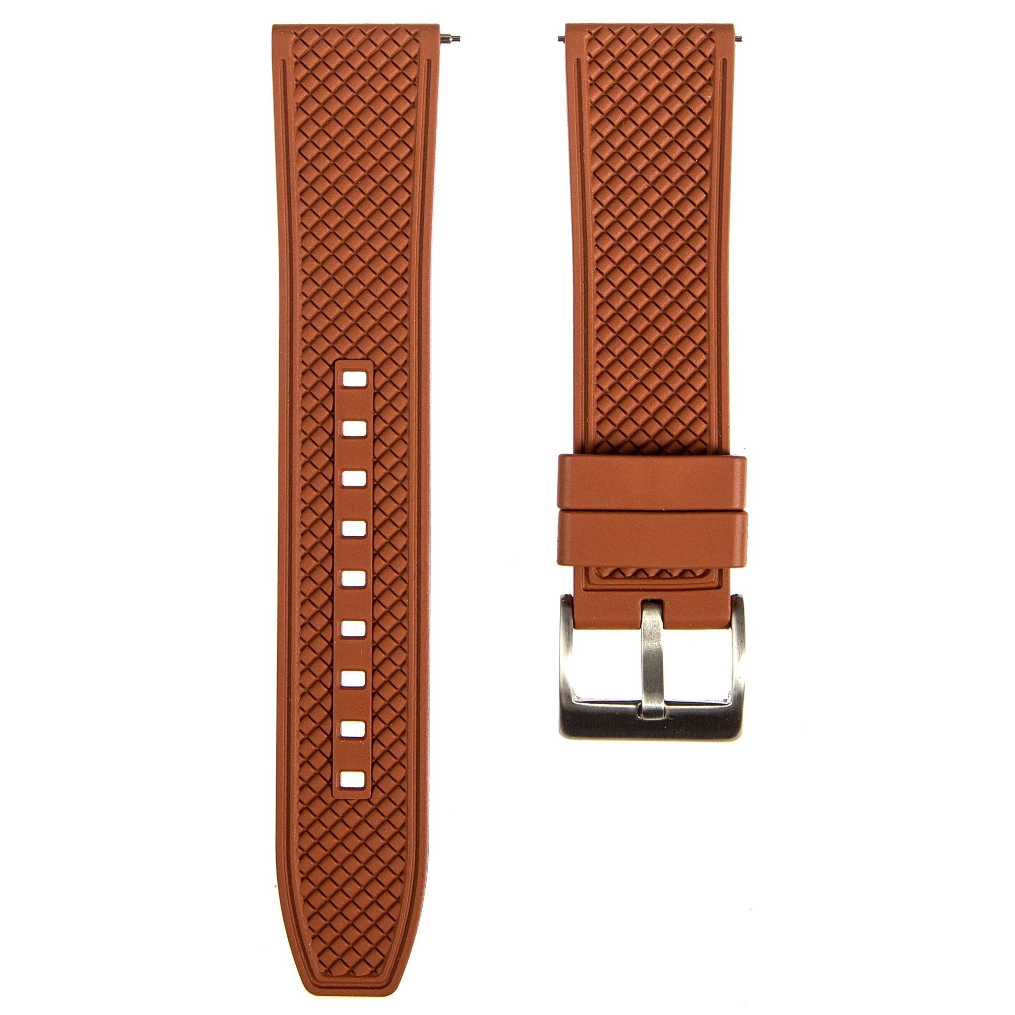 Checker Vulcanised FKM Rubber Strap-Quick-Release – Compatible with Omega Seamaster 300 – Brown (2419) -StrapSeeker