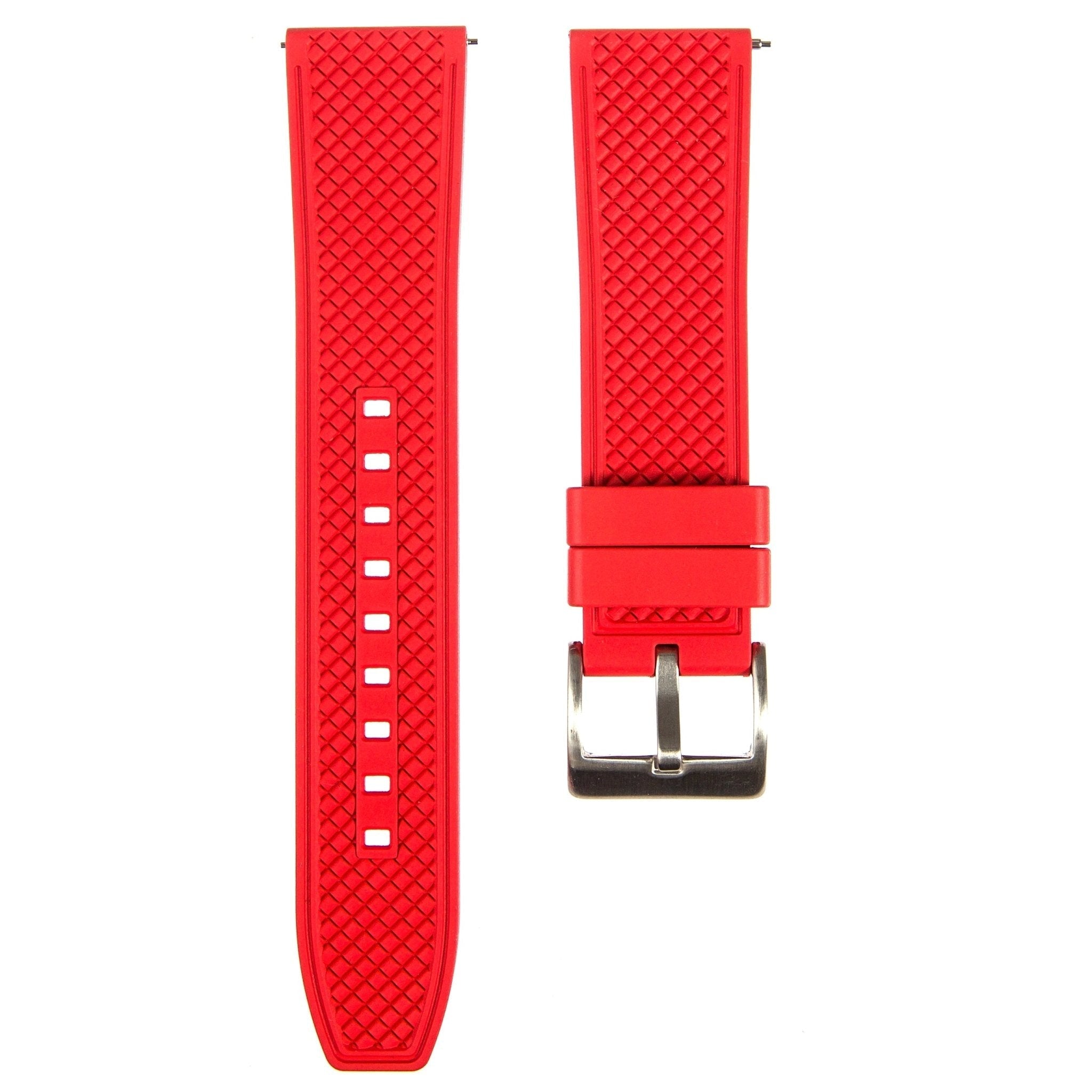 Checker Vulcanised FKM Rubber Strap-Quick-Release – Compatible with Omega Seamaster 300 – Red (2419) -StrapSeeker