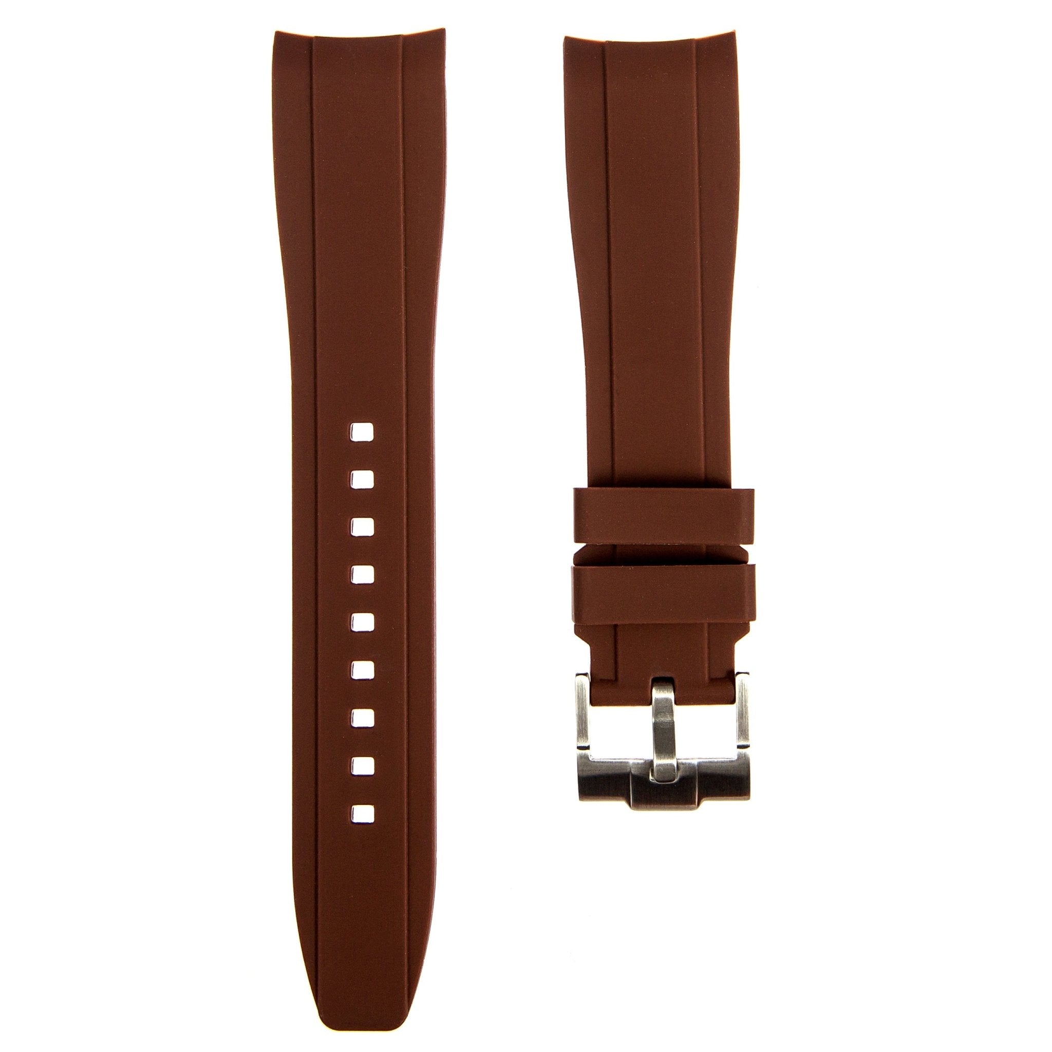 Curved End Soft Silicone Strap – Brown (2418) -StrapSeeker