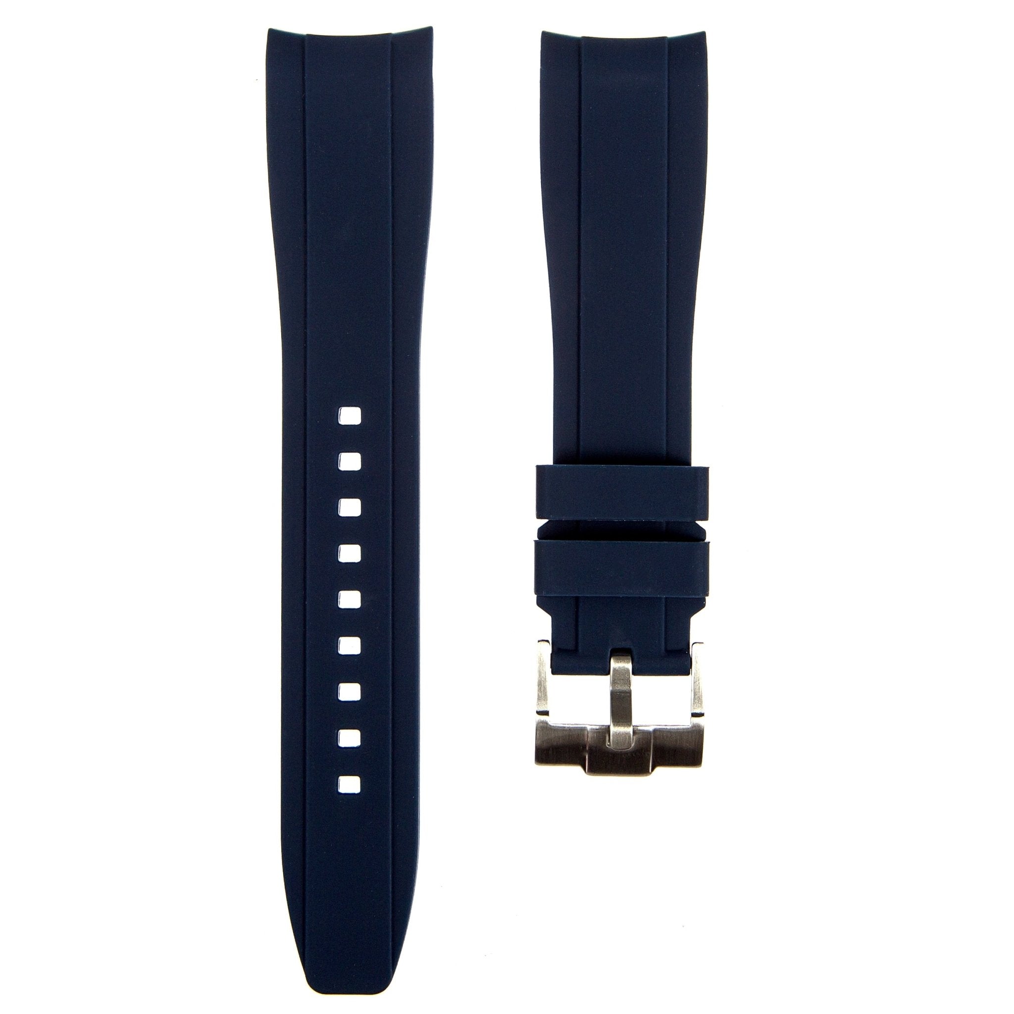 Curved End Soft Silicone Strap - Compatible with Blancpain x Swatch – Navy (2418) -StrapSeeker