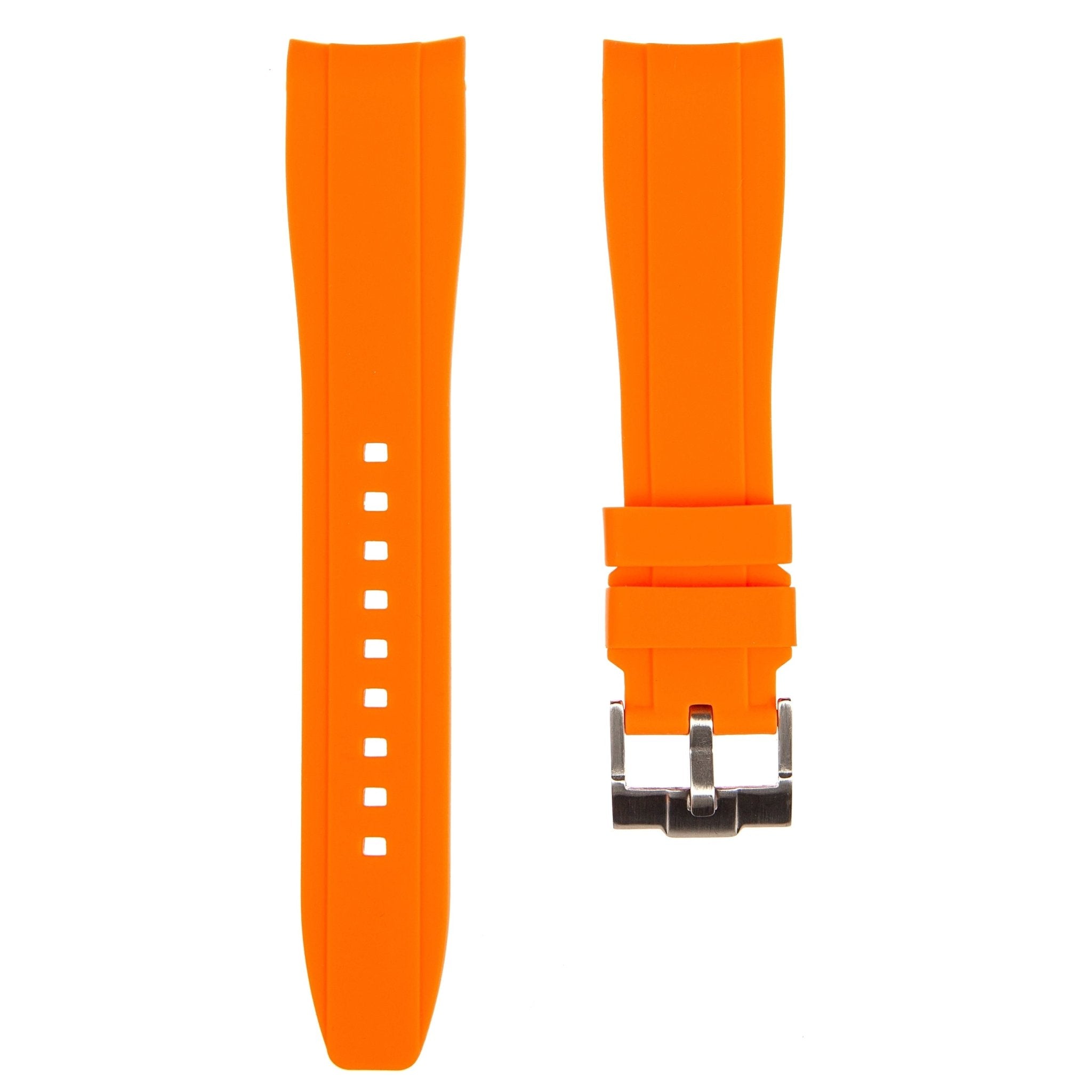 Curved End Soft Silicone Strap - Compatible with Blancpain x Swatch – Orange (2418) -StrapSeeker