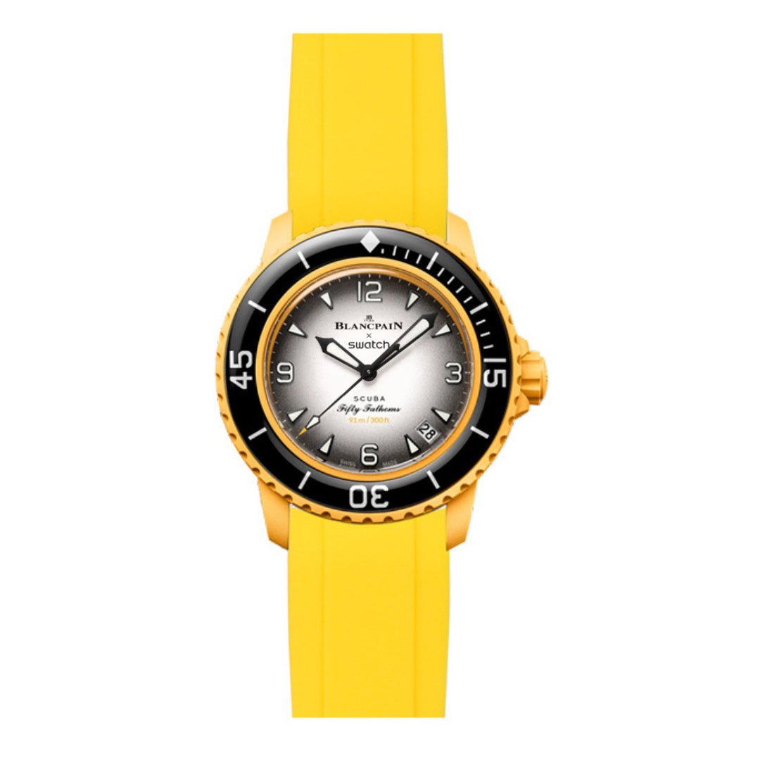 Curved End Soft Silicone Strap - Compatible with Blancpain x Swatch – Yellow (2418) -StrapSeeker