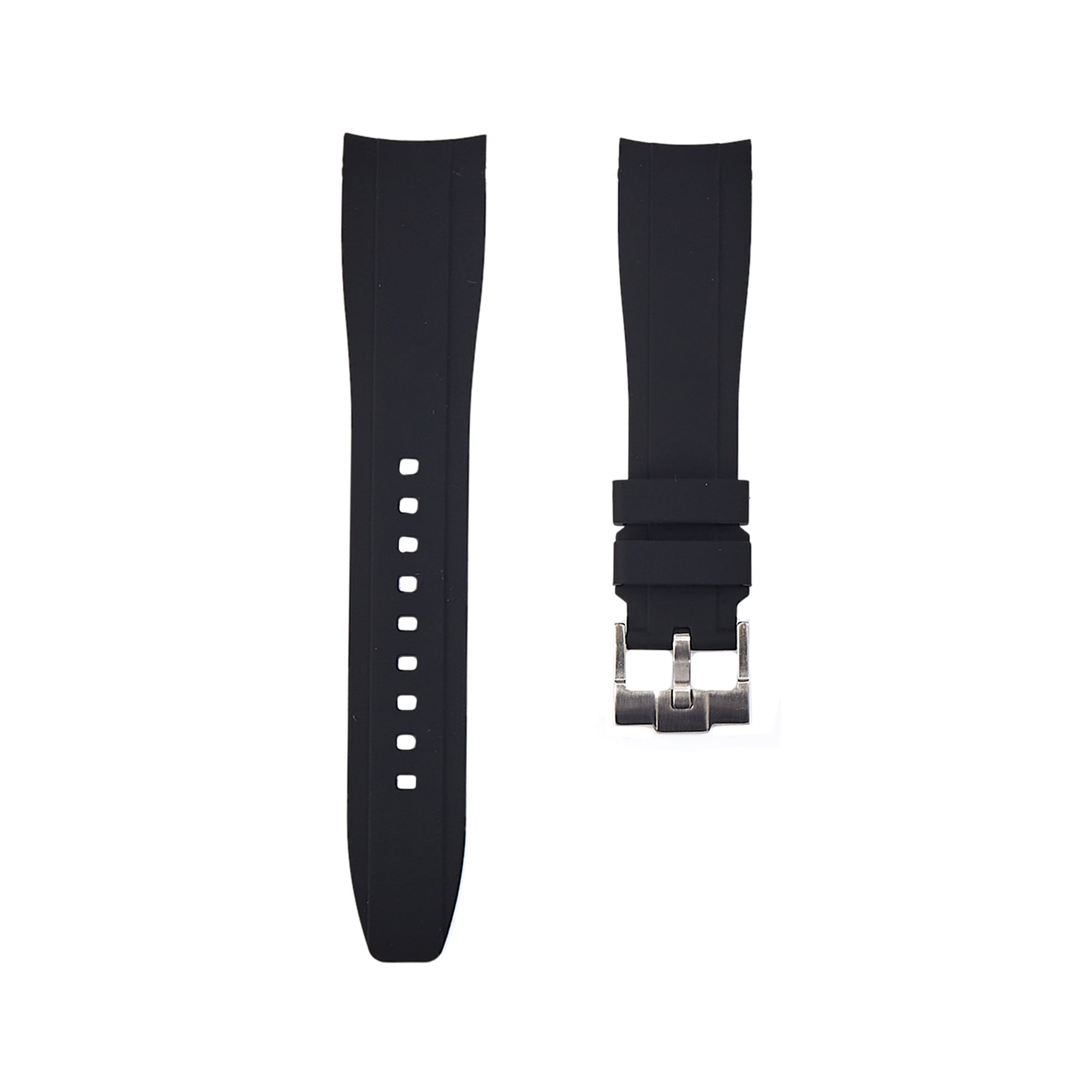 Curved End Soft Silicone Strap - Compatible with Omega Moonwatch - Black -StrapSeeker