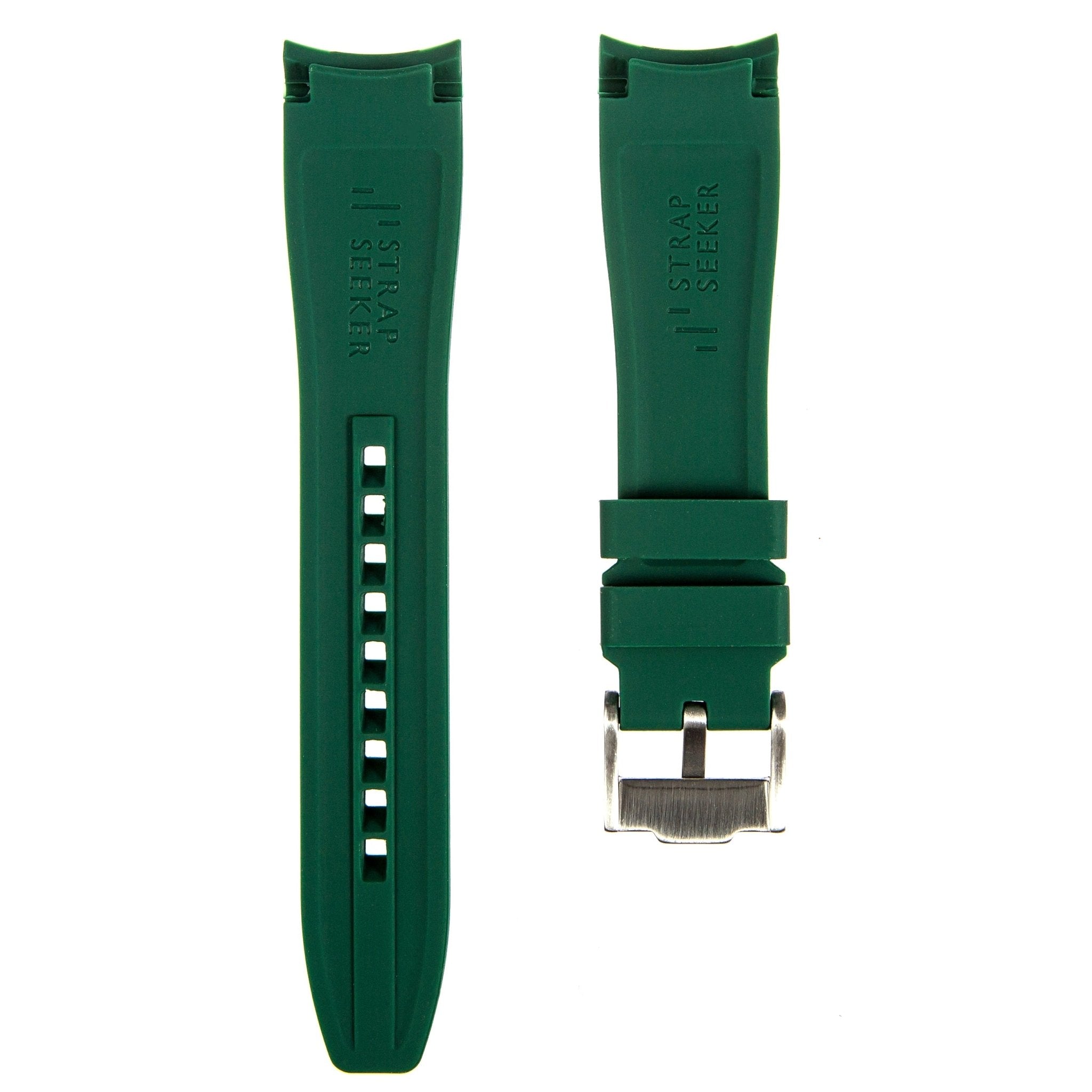 Curved End Soft Silicone Strap - Compatible with Omega Moonwatch - Dark Green (2418) -StrapSeeker
