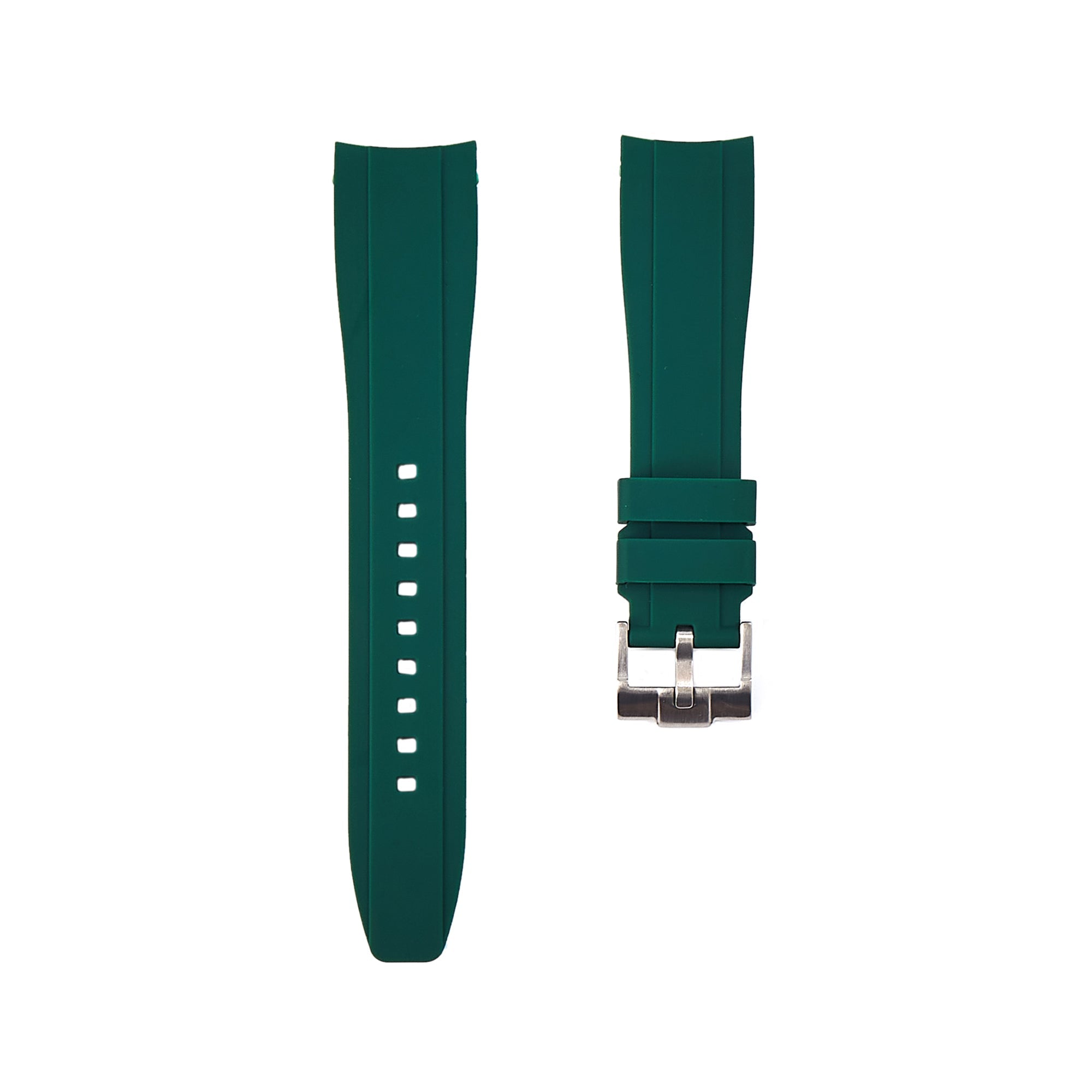 Curved End Soft Silicone Strap - Compatible with Omega Moonwatch - Dark Green -StrapSeeker