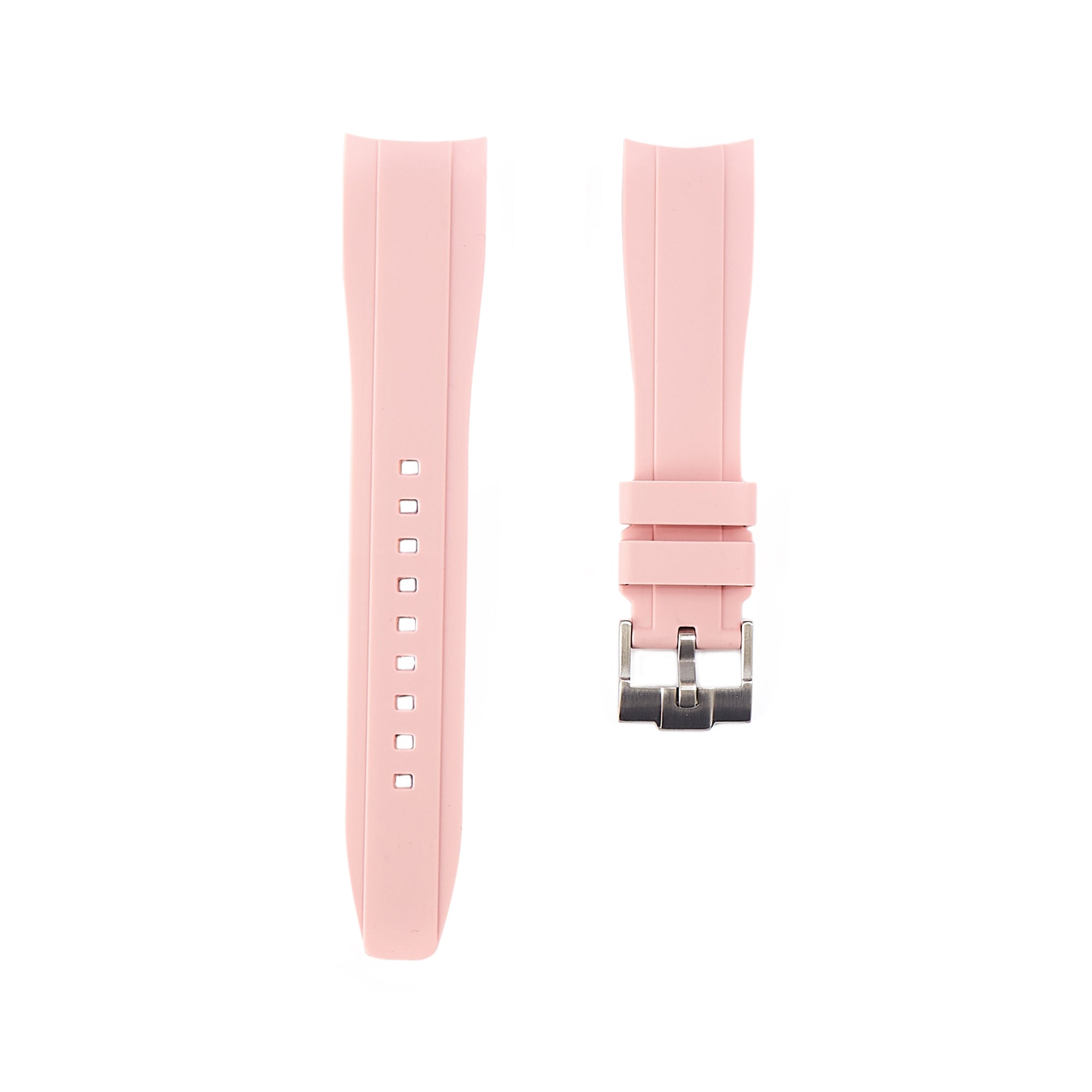 Curved End Soft Silicone Strap - Compatible with Omega Moonwatch - Light Pink -StrapSeeker