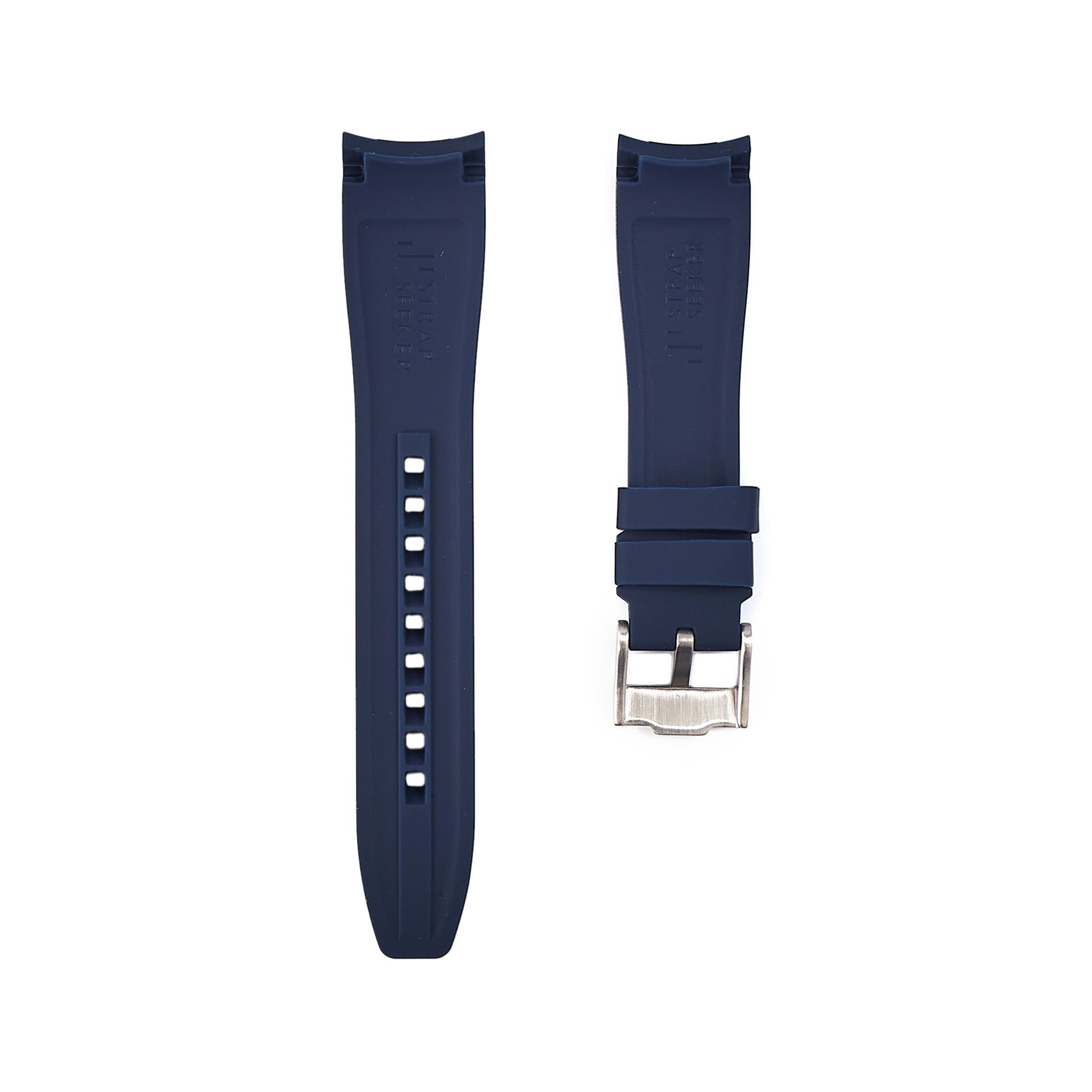 Curved End Soft Silicone Strap - Compatible with Omega Moonwatch – Navy (2418) -StrapSeeker