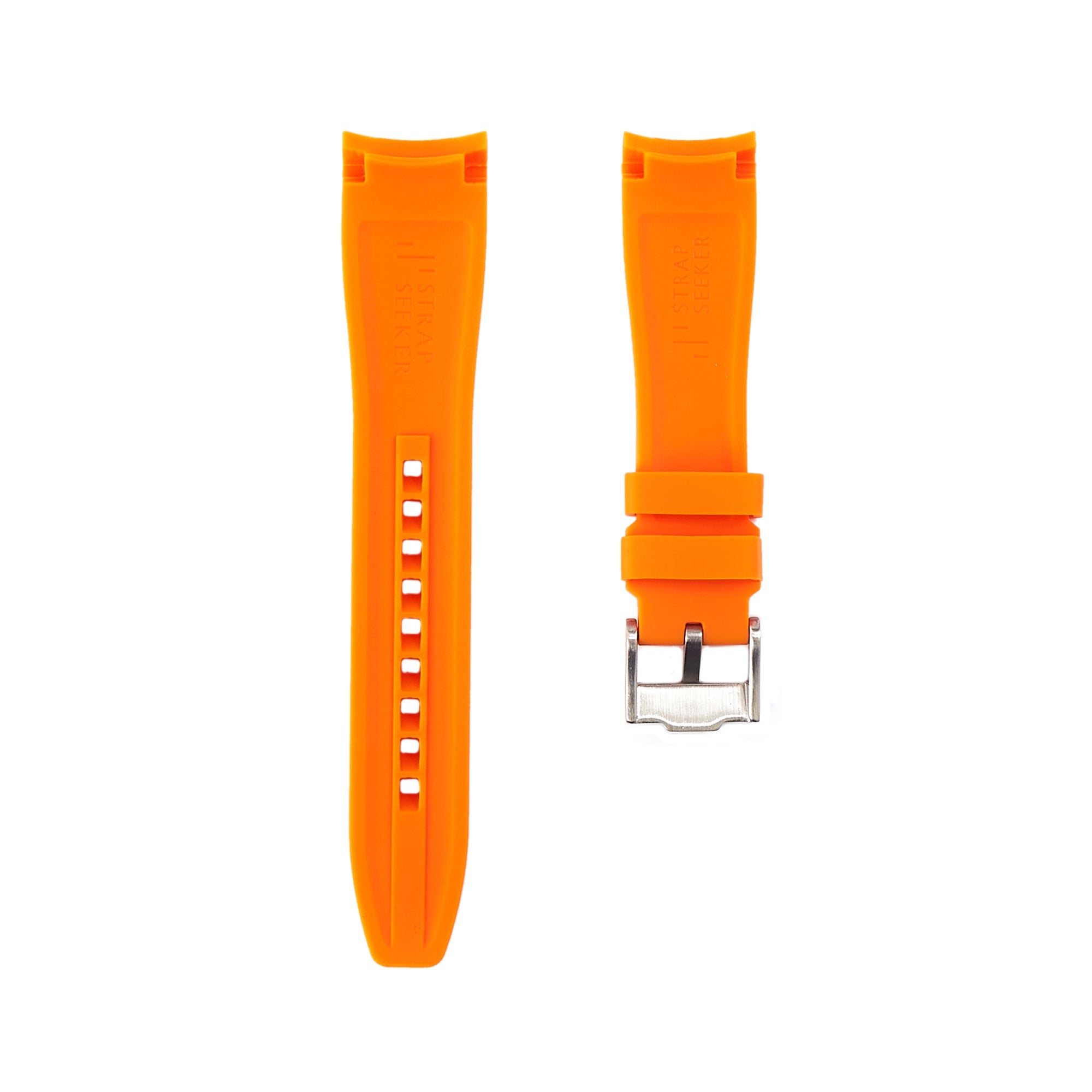 Curved End Soft Silicone Strap - Compatible with Omega Moonwatch - Orange -StrapSeeker