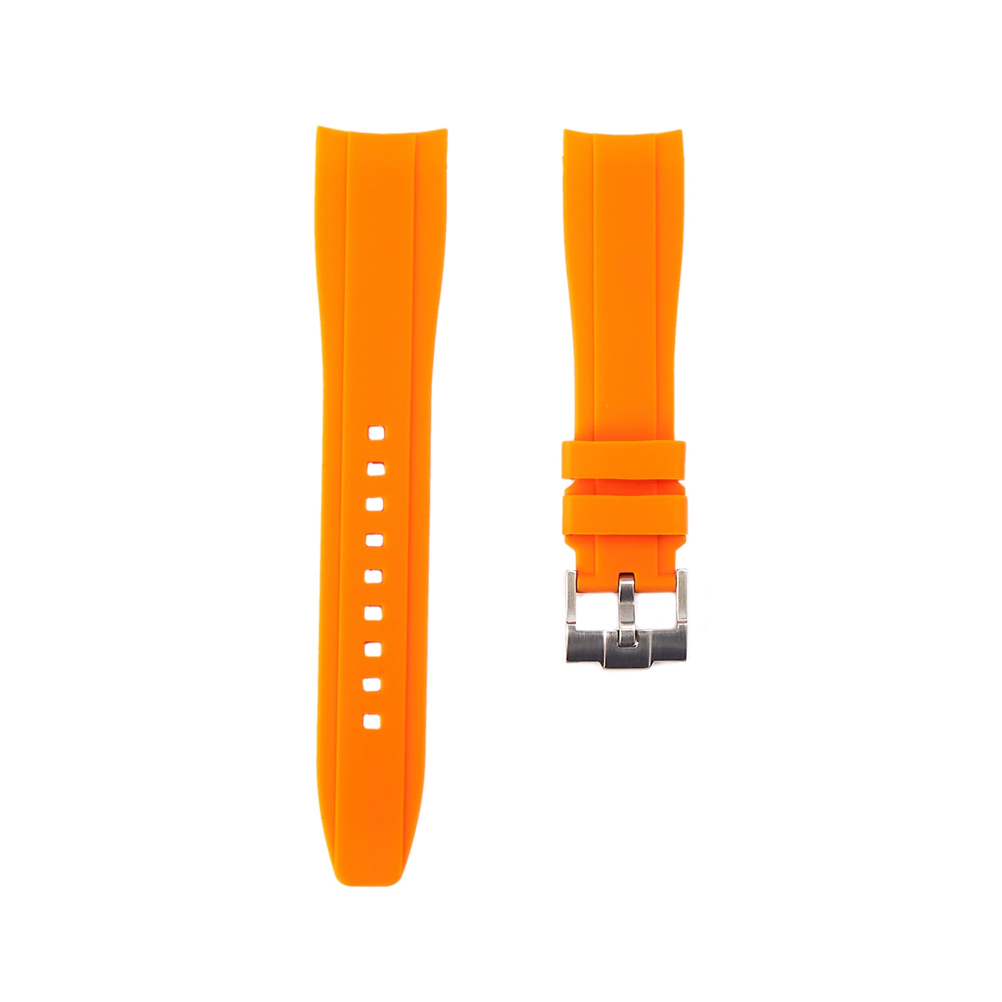 Curved End Soft Silicone Strap - Compatible with Omega Moonwatch - Orange -StrapSeeker