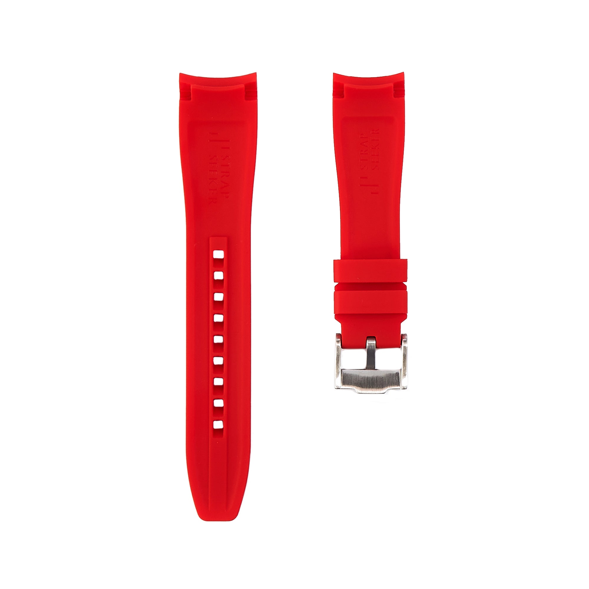 Curved End Soft Silicone Strap - Compatible with Omega Moonwatch – Red (2418) -StrapSeeker