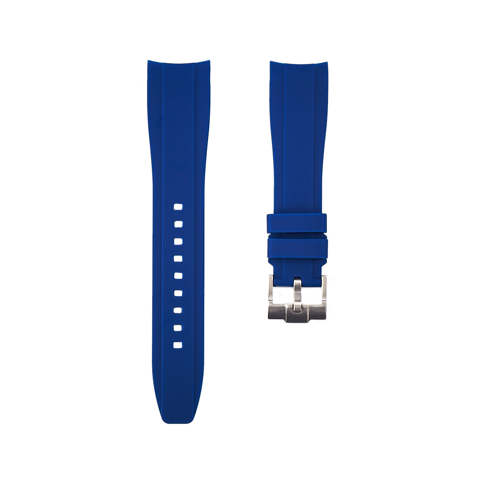 Curved End Soft Silicone Strap - Compatible with Omega Moonwatch - Royal Blue -StrapSeeker