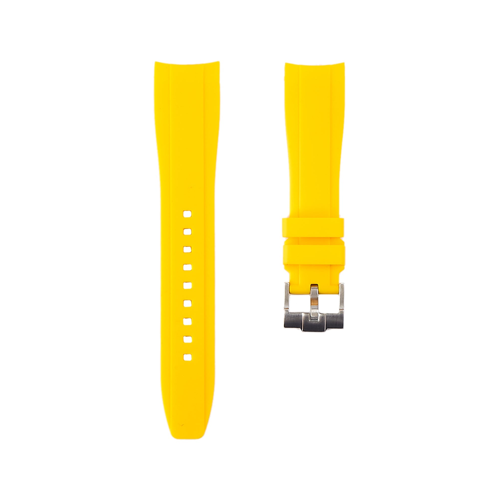 Curved End Soft Silicone Strap - Compatible with Omega Moonwatch - Yellow -StrapSeeker