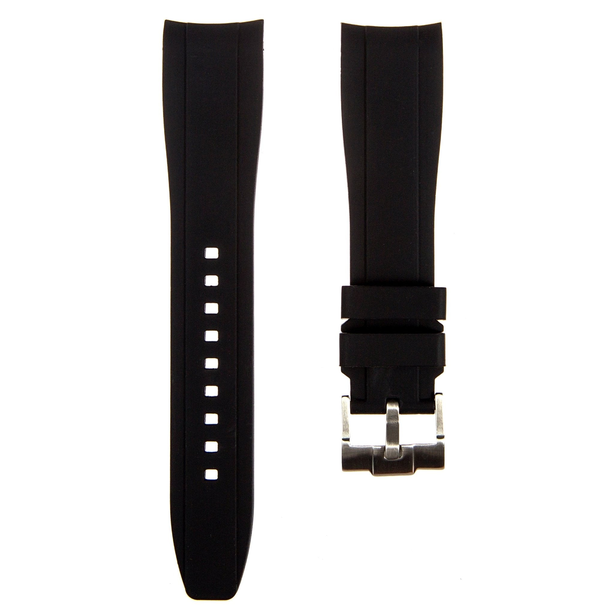 Curved End Soft Silicone Strap - Compatible with Orient Kamasu – Black (2418) -StrapSeeker