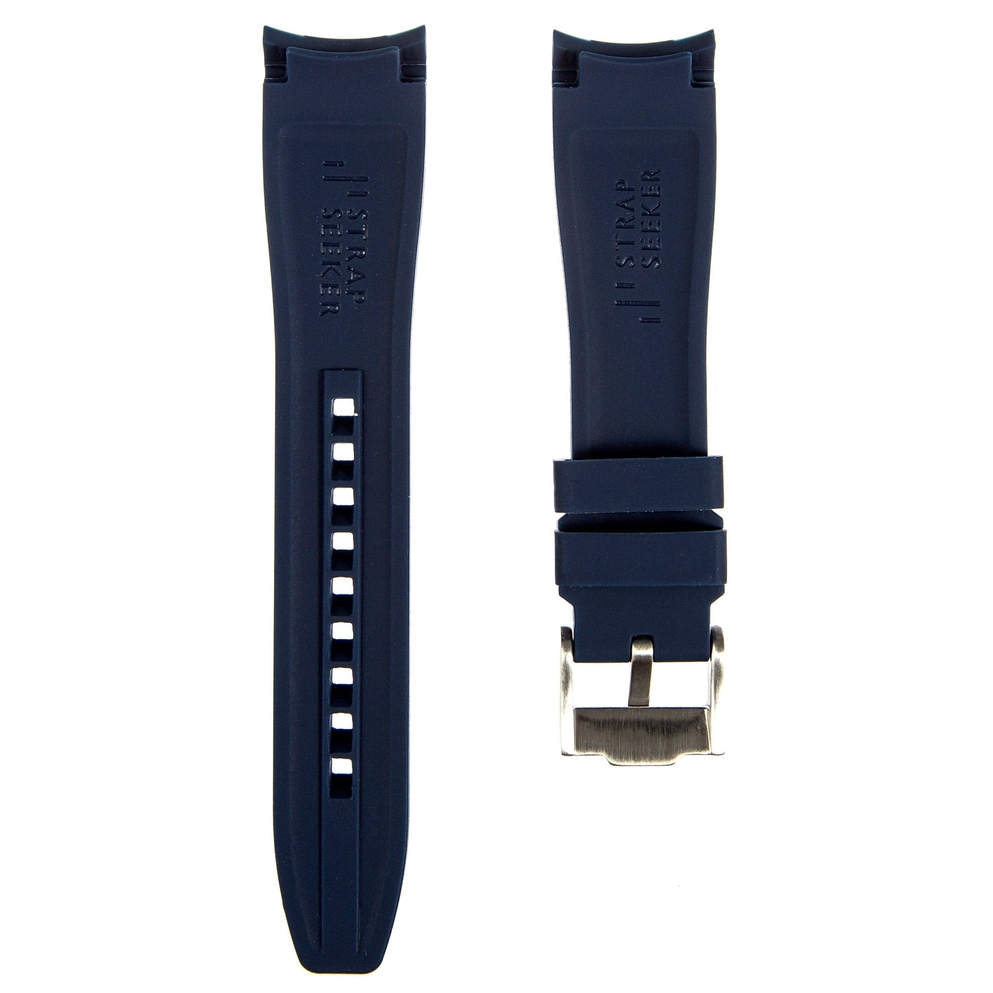 Curved End Soft Silicone Strap - Compatible with Orient Kamasu – Navy (2418) -StrapSeeker