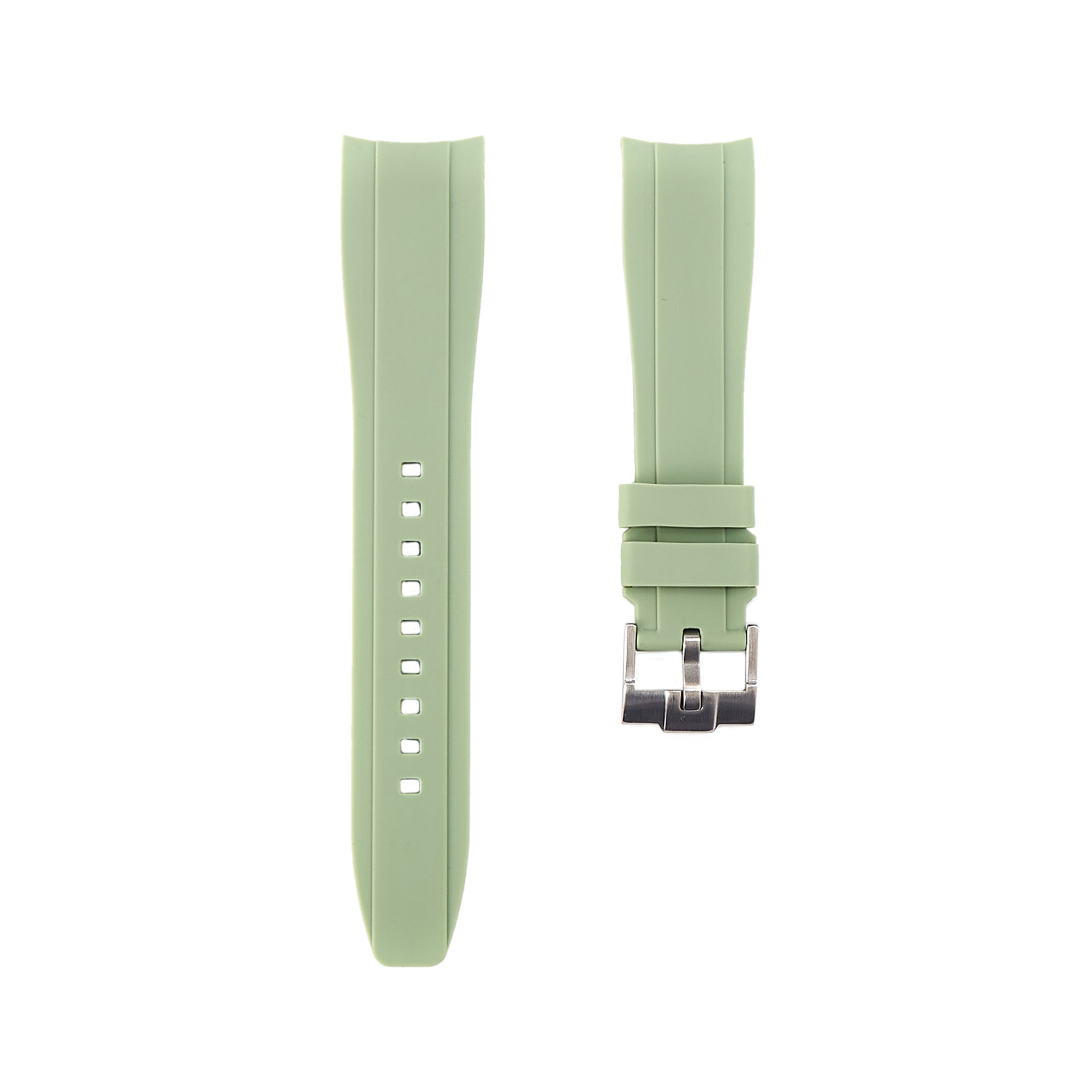 Curved End Soft Silicone Strap - Compatible with Oris Divers Sixty Five – Light Green (2418) -StrapSeeker