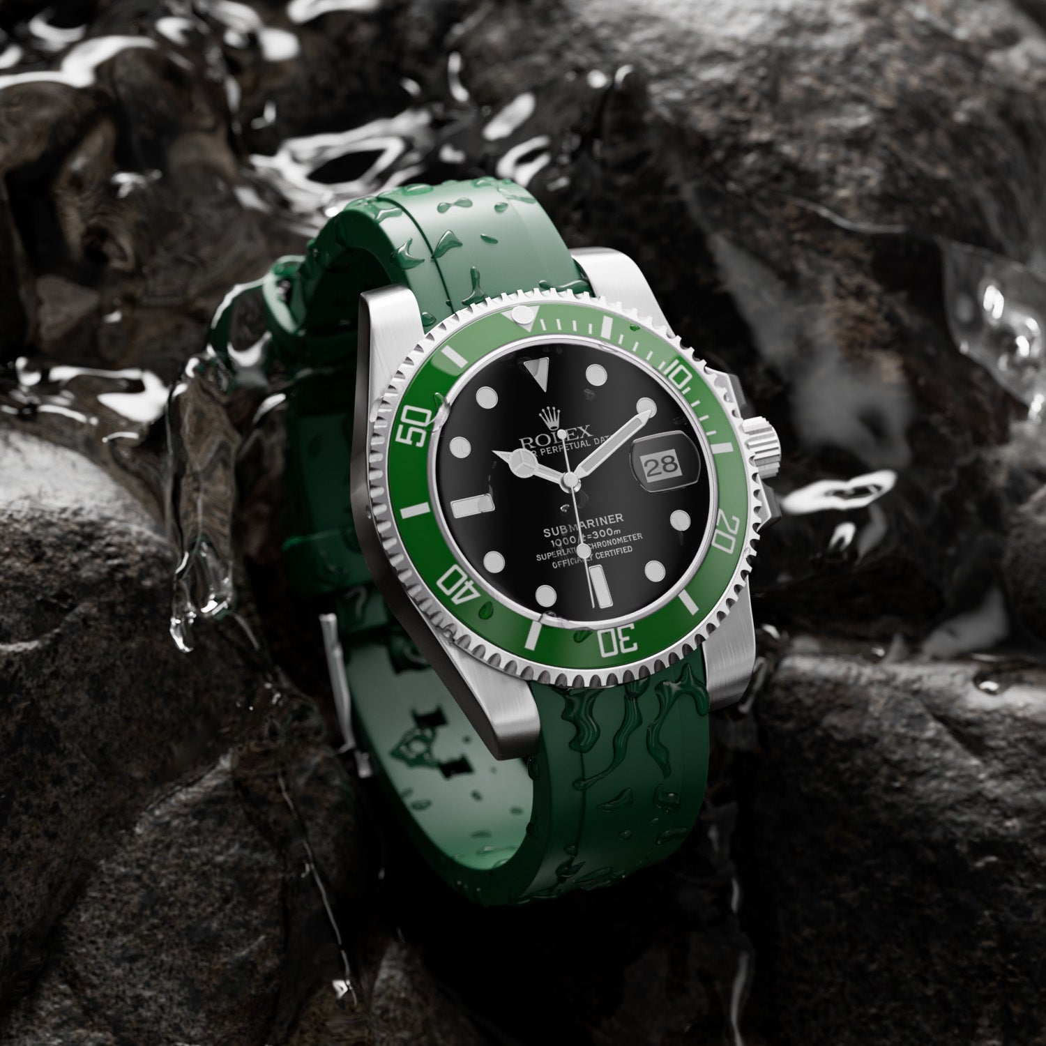 Curved End Soft Silicone Strap - Compatible with Rolex Submariner - Dark Green (2418) -StrapSeeker