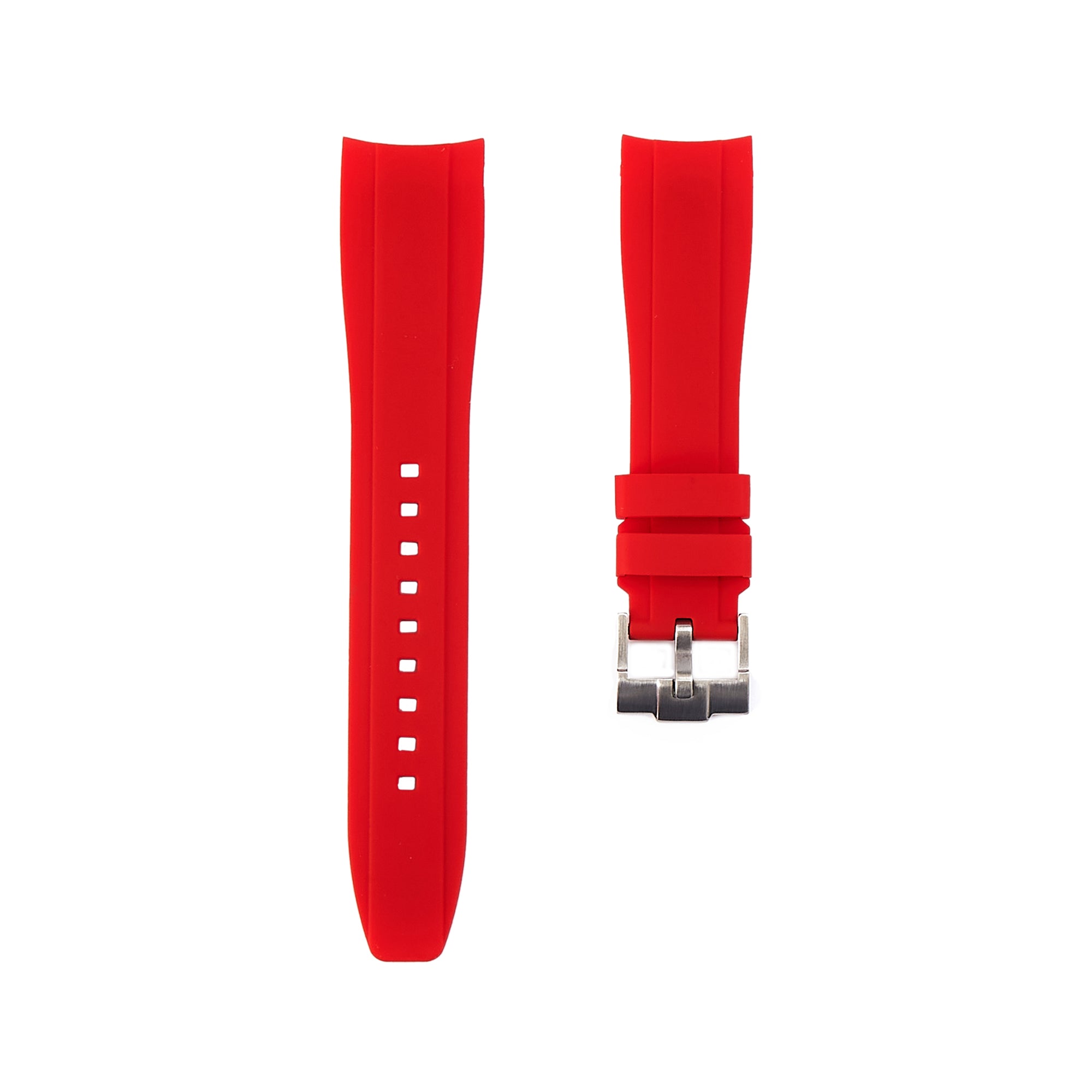Curved End Soft Silicone Strap - Compatible with Rolex Submariner - Red (2418) -StrapSeeker