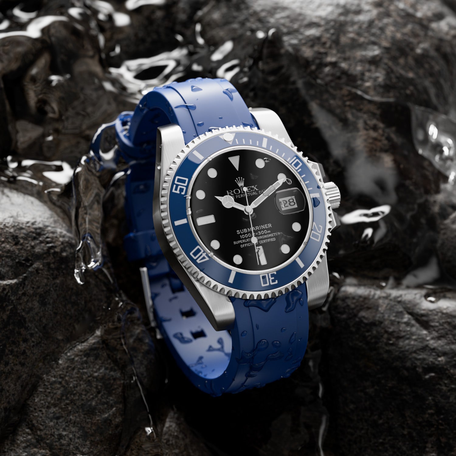 Curved End Soft Silicone Strap - Compatible with Rolex Submariner - Royal Blue (2418) -StrapSeeker