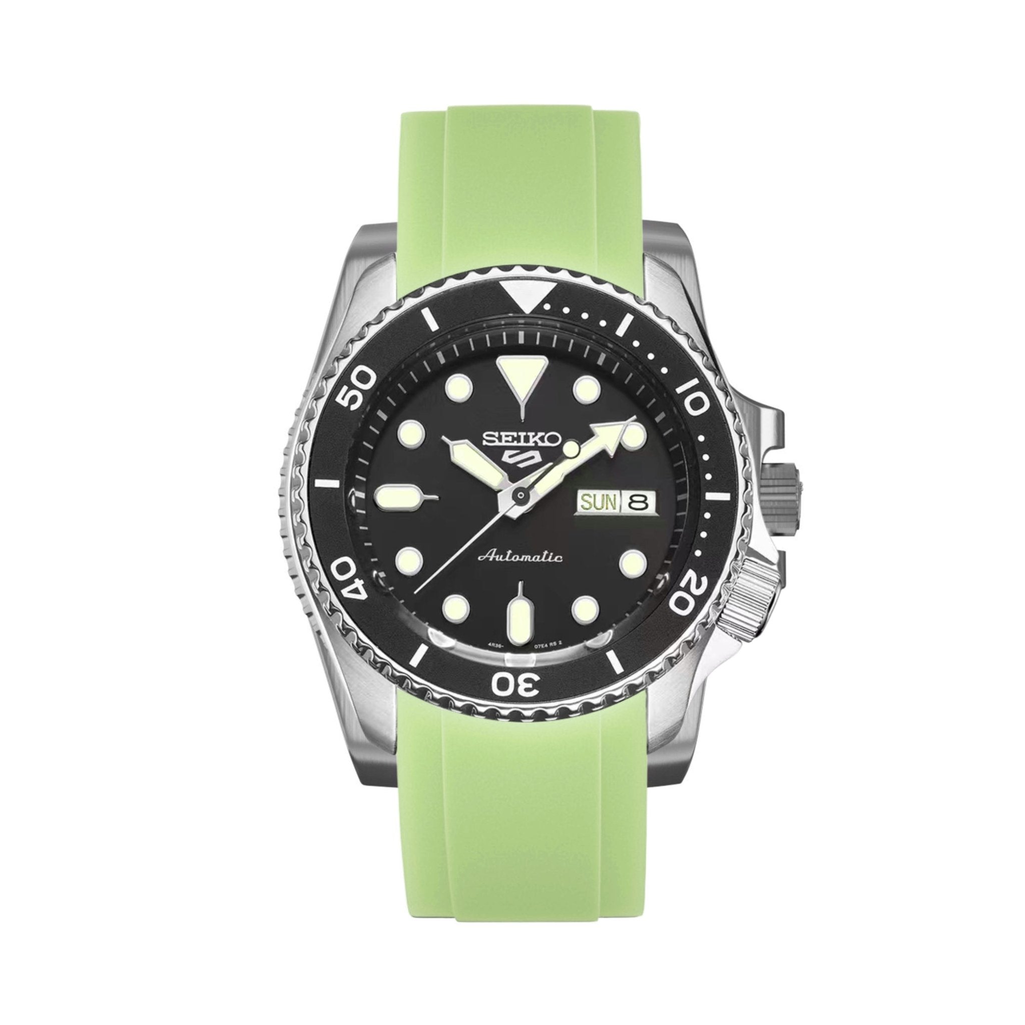 Curved End Soft Silicone Strap - Compatible with Seiko 5 Sports – Light Green (2418) -StrapSeeker