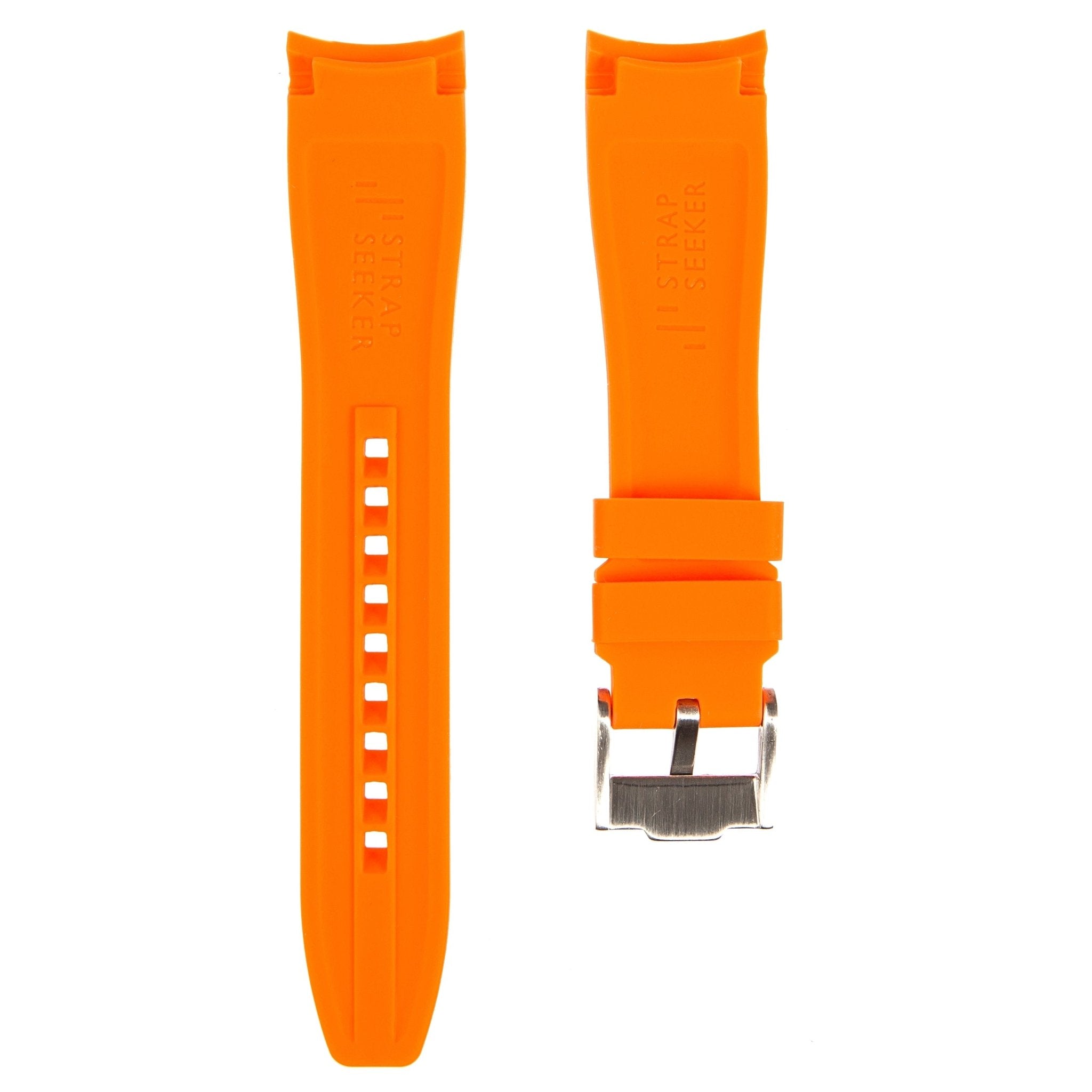 Curved End Soft Silicone Strap - Compatible with Seiko 5 Sports – Orange (2418) -StrapSeeker