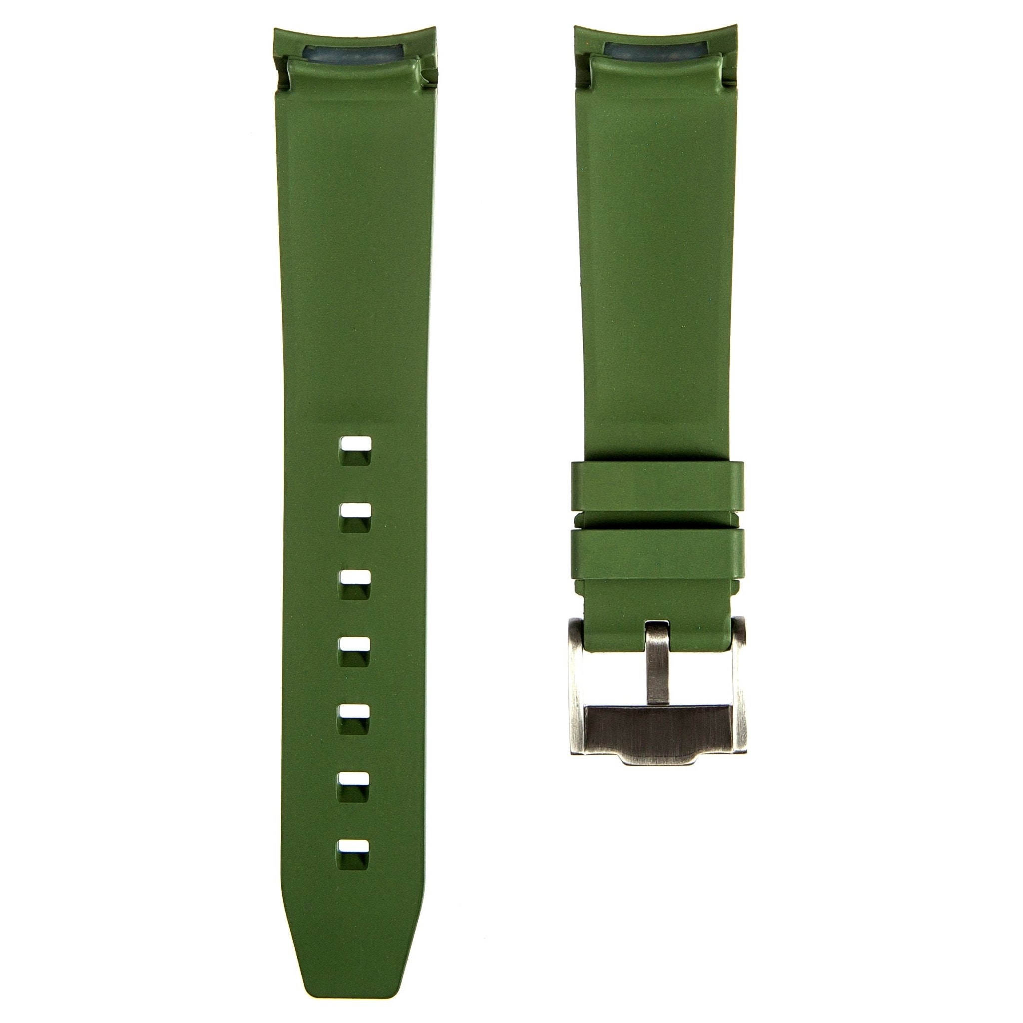Forge Curved End FKM Rubber Strap – Compatible with Omega Moonwatch – Army Green (2421) -Strapseeker