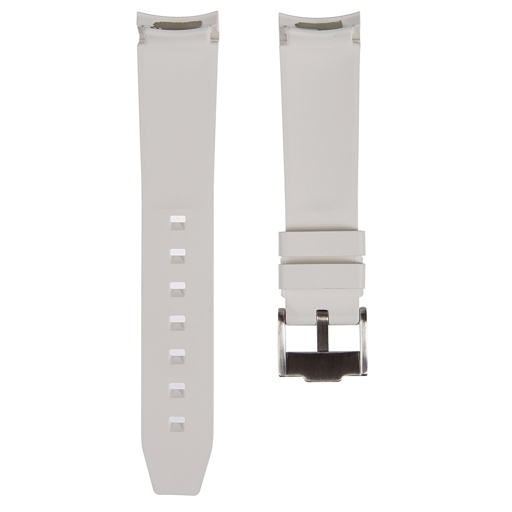 Forge Curved End FKM Rubber Strap – Compatible with Omega Moonwatch – White (2421) -Strapseeker