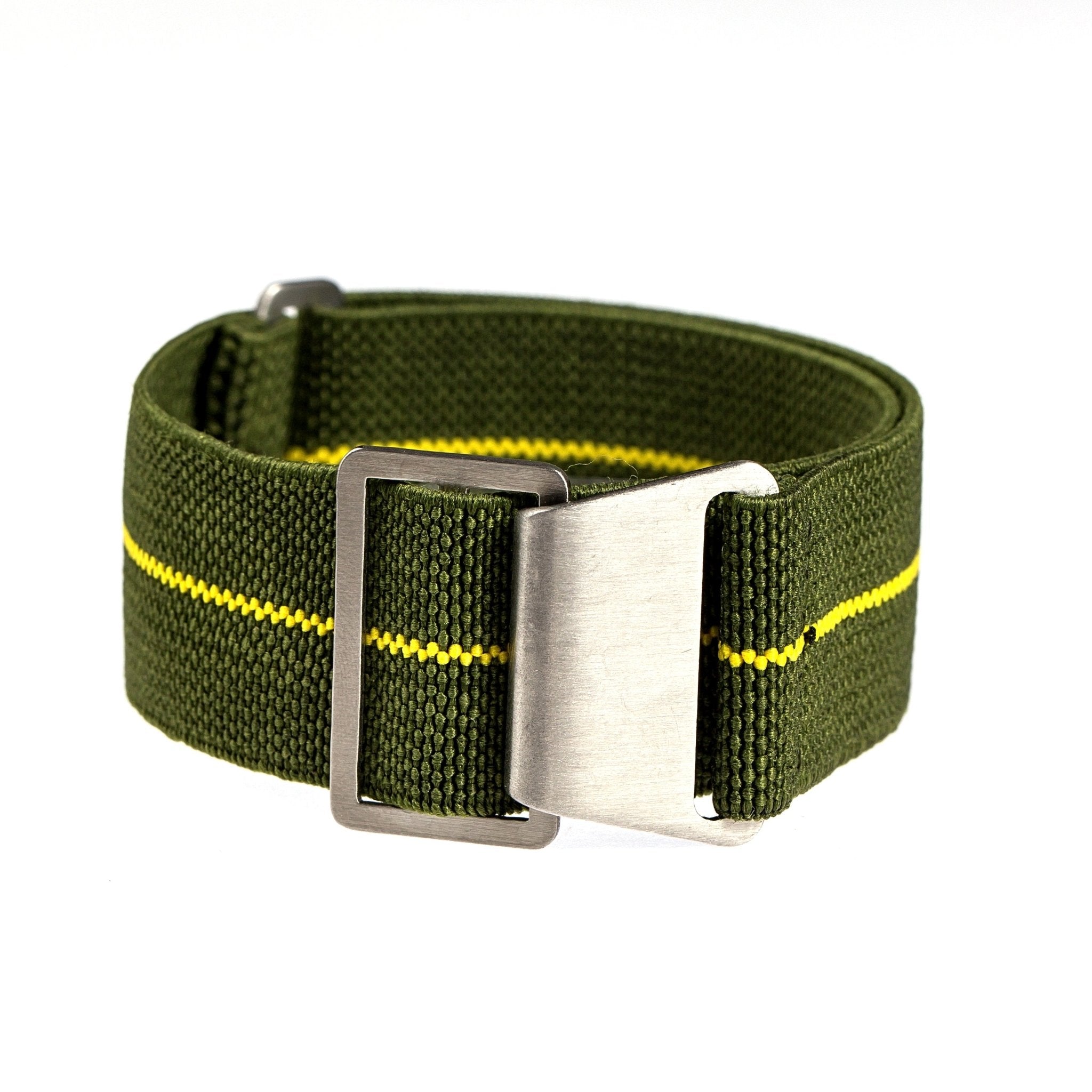 Marine Nationale Parachute Elastic Loop Strap Army Green with Yellow Line (2417) -StrapSeeker