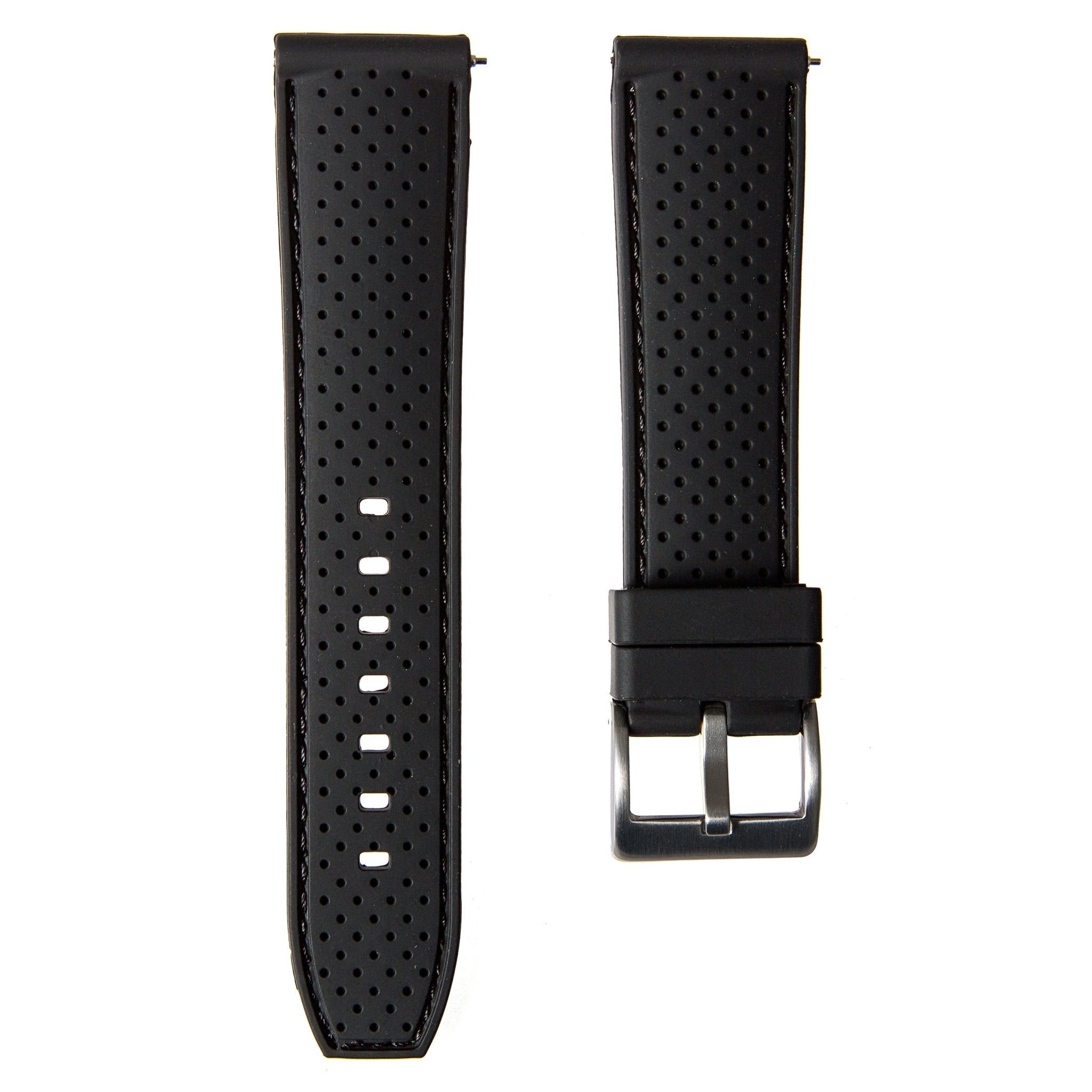Perforated Stitch Soft Silicone Strap - Quick-Release - Black with Black Stitch (2401) -StrapSeeker