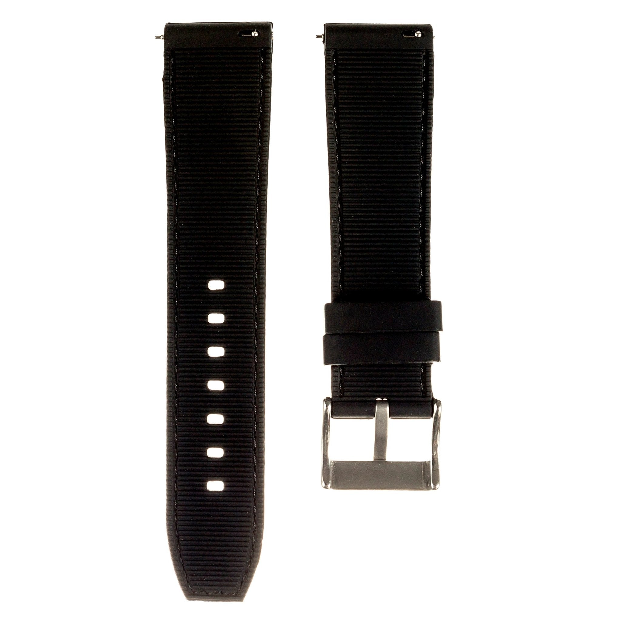 Perforated Stitch Soft Silicone Strap - Quick-Release - Black with Black Stitch (2401) -StrapSeeker