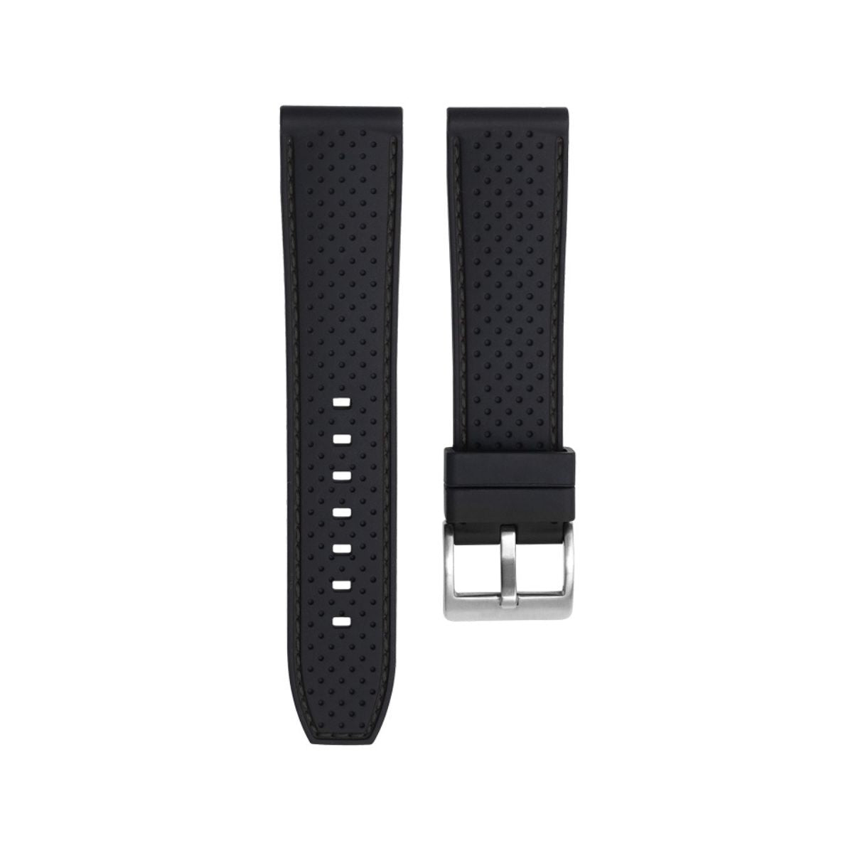 Perforated Stitch Soft Silicone Strap - Quick-Release - Black with Black Stitch -StrapSeeker