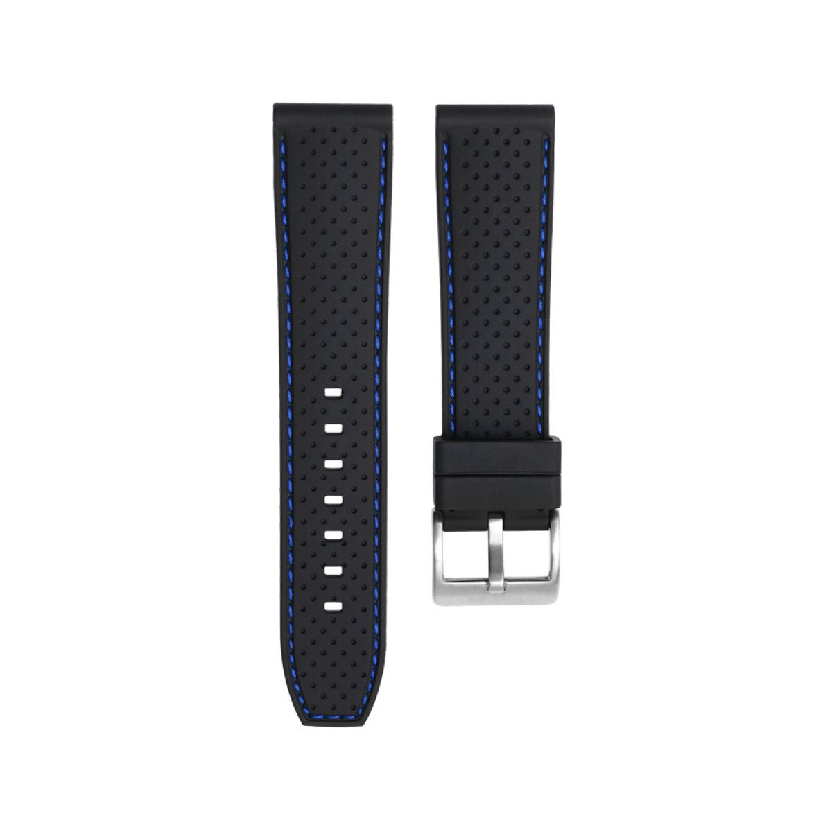 Perforated Stitch Soft Silicone Strap - Quick-Release - Black with Blue Stitch -StrapSeeker