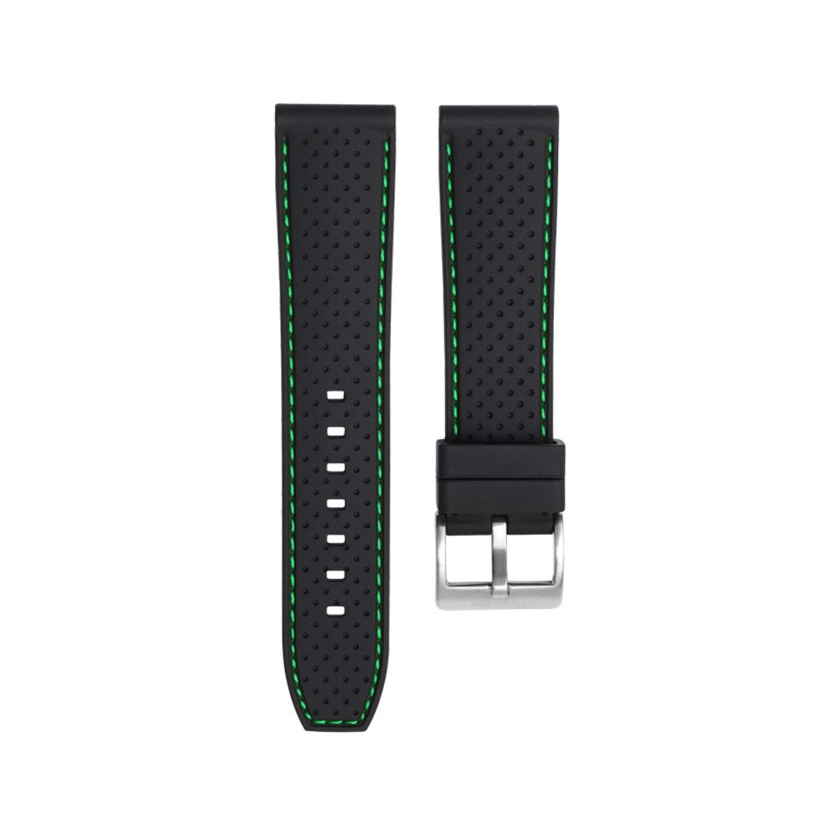 Perforated Stitch Soft Silicone Strap - Quick-Release - Black with Green Stitch -StrapSeeker