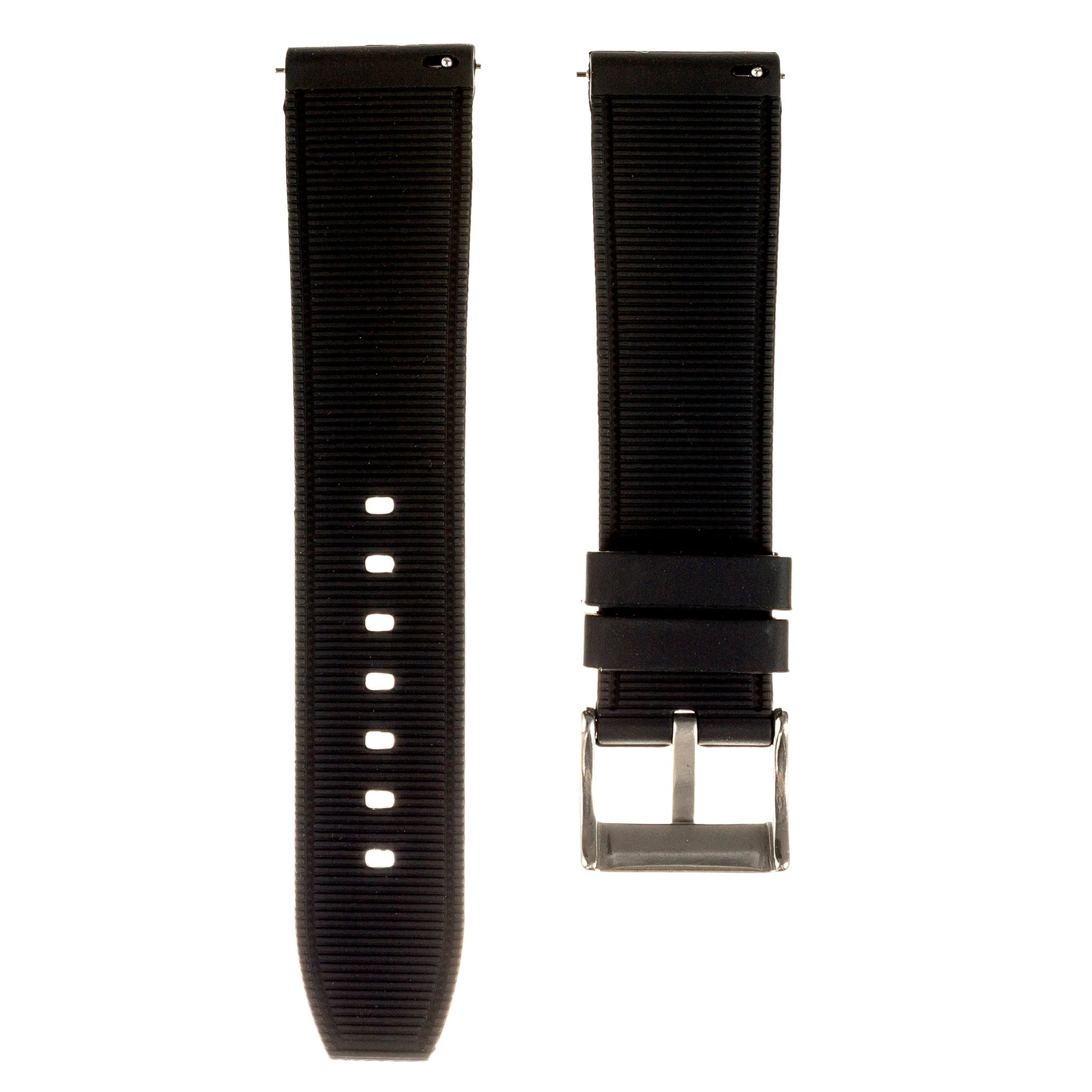 Perforated Stitch Soft Silicone Strap - Quick-Release - Black with No Stitch (2401) -StrapSeeker