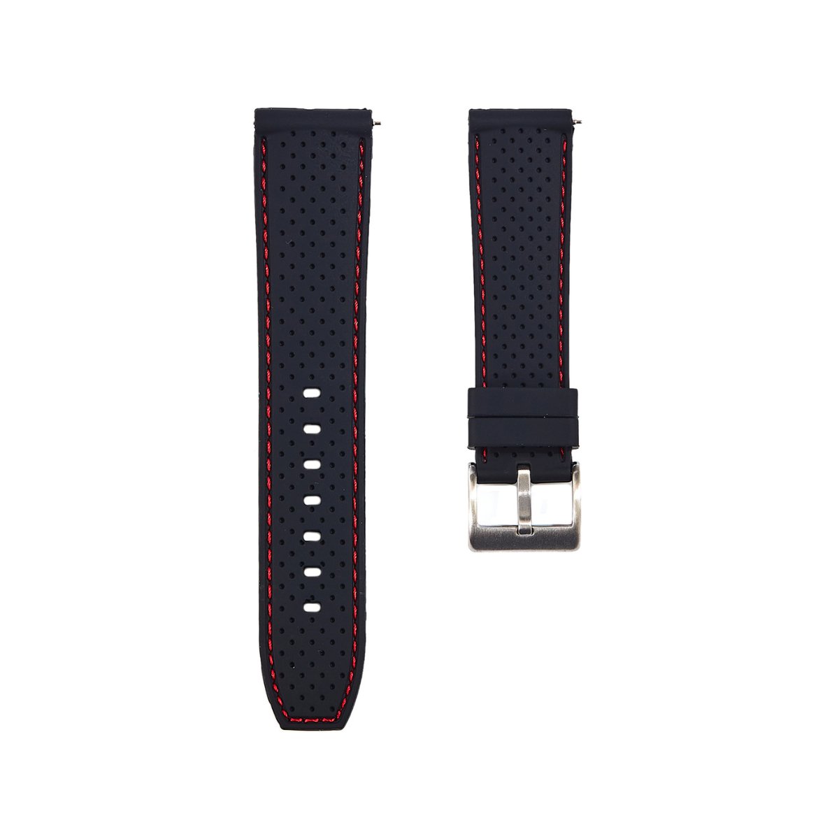 Perforated Stitch Soft Silicone Strap - Quick-Release - Black with Red Stitch (2401) -StrapSeeker