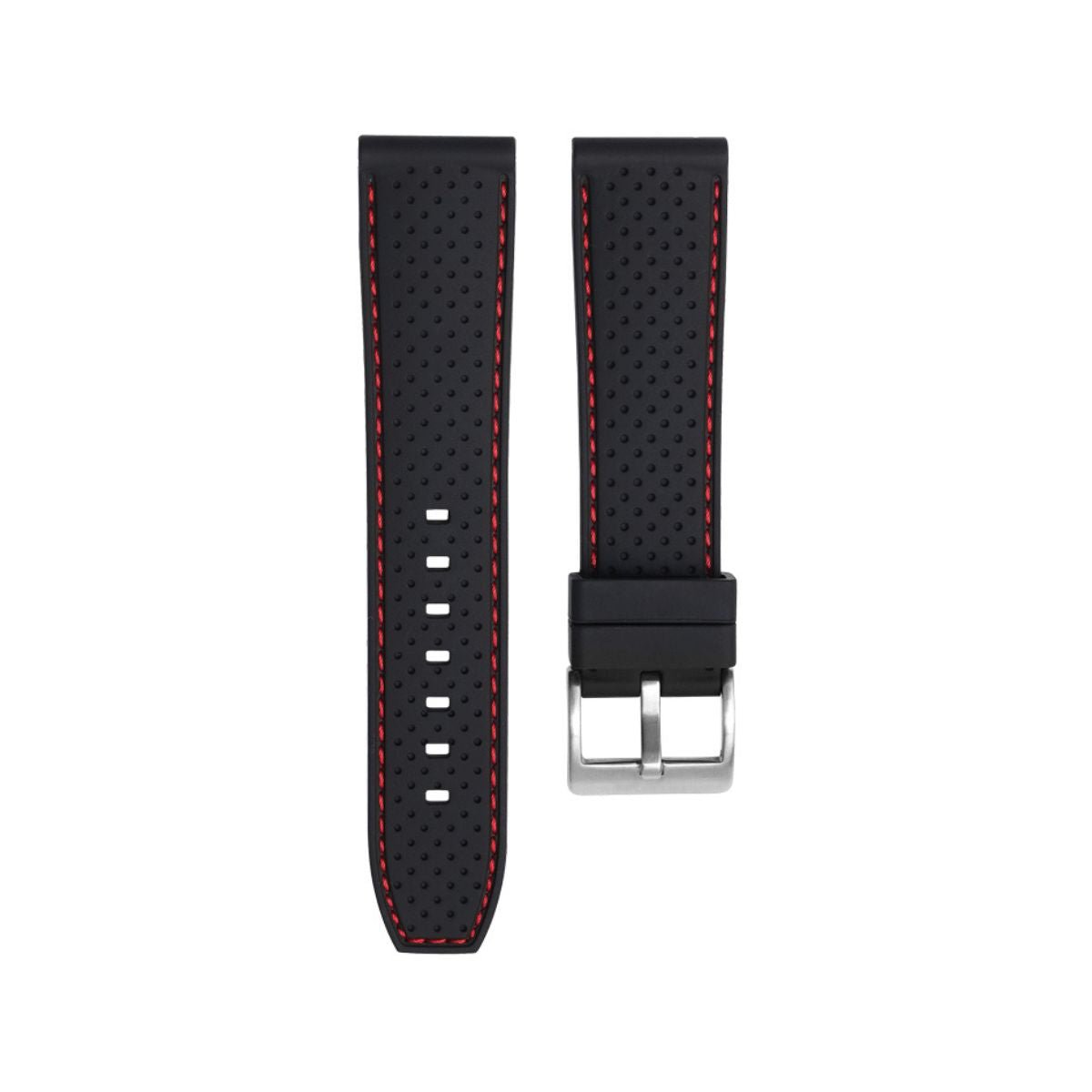 Perforated Stitch Soft Silicone Strap - Quick-Release - Black with Red Stitch -StrapSeeker