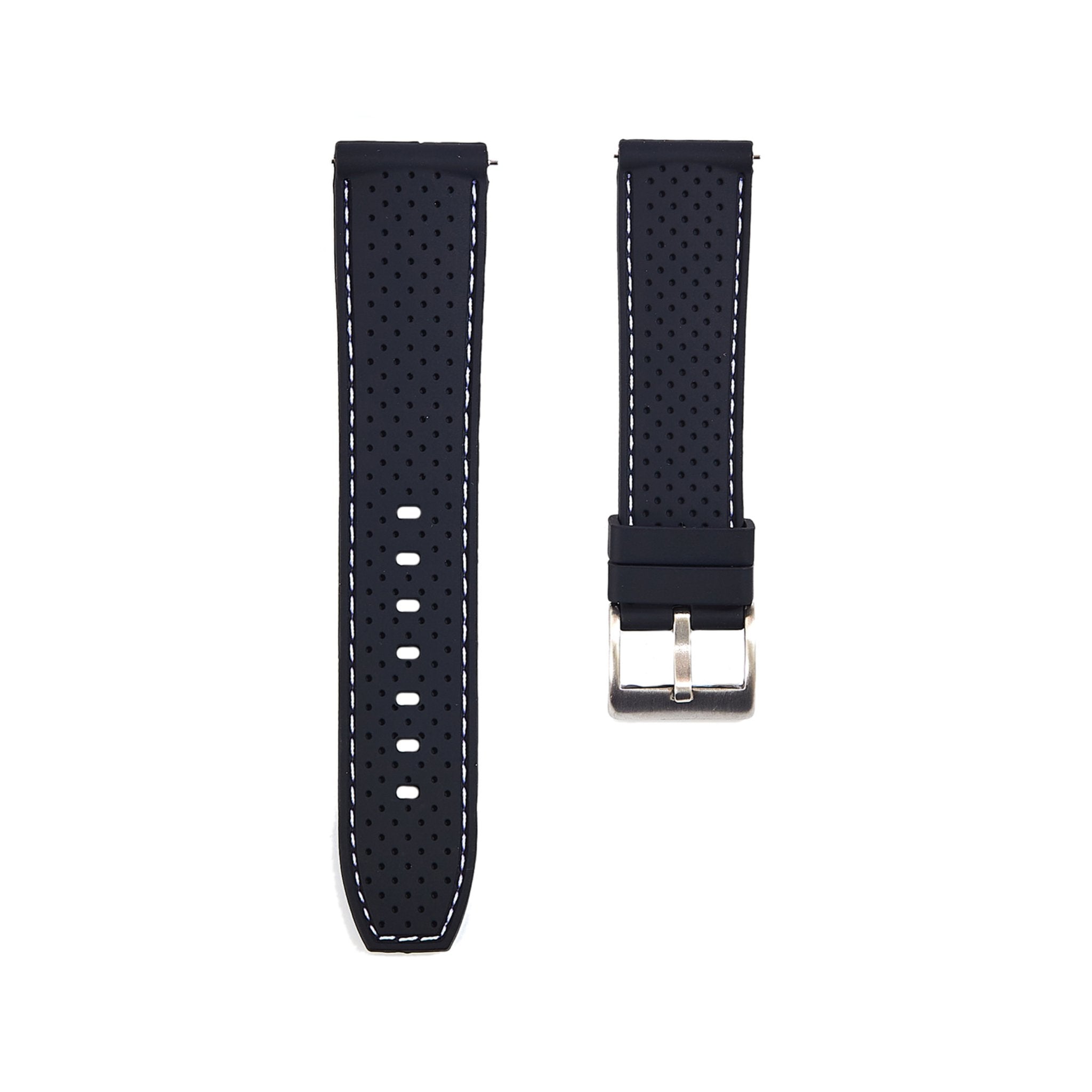 Perforated Stitch Soft Silicone Strap - Quick-Release - Black with White Stitch (2401) -StrapSeeker