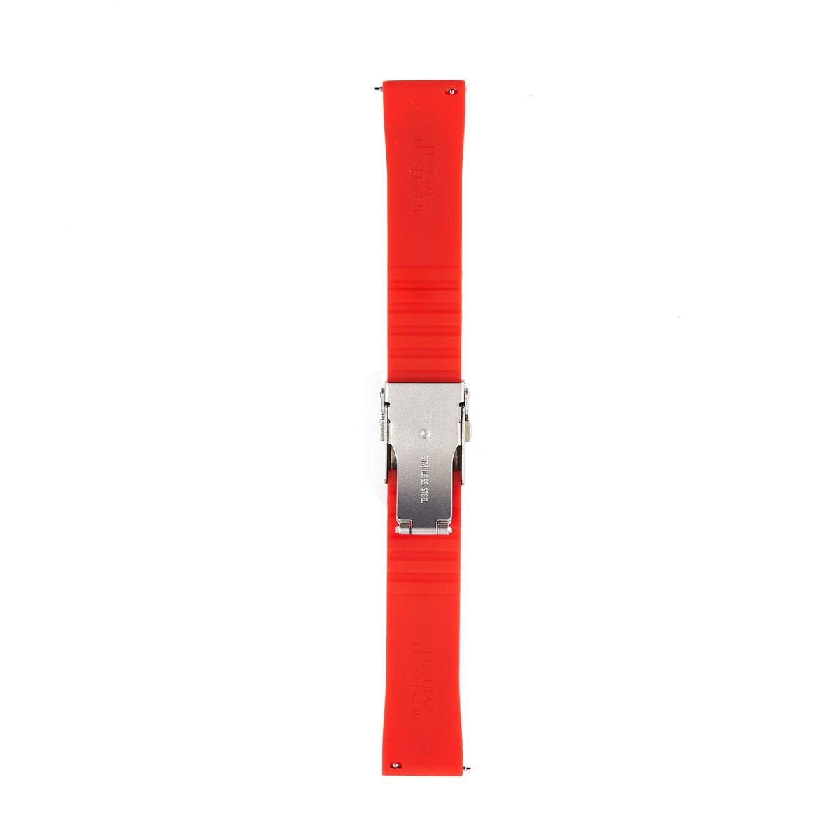 Stripe Cut-to-Length Soft Silicone Strap-Quick Release-Deployment Clasp-Bright Red -StrapSeeker