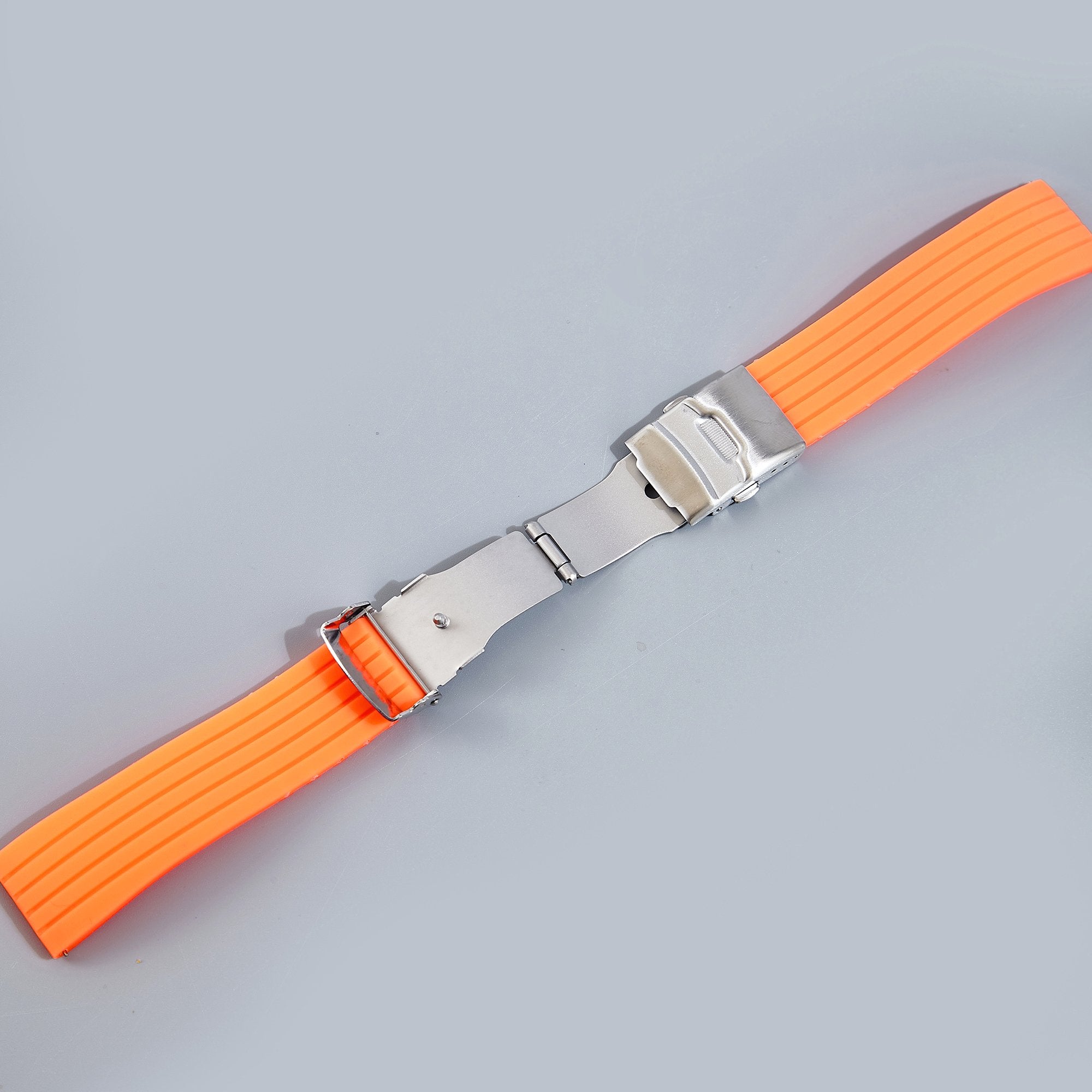 Stripe Cut-to-Length Soft Silicone Strap-Quick Release-Deployment Clasp-Brown -StrapSeeker