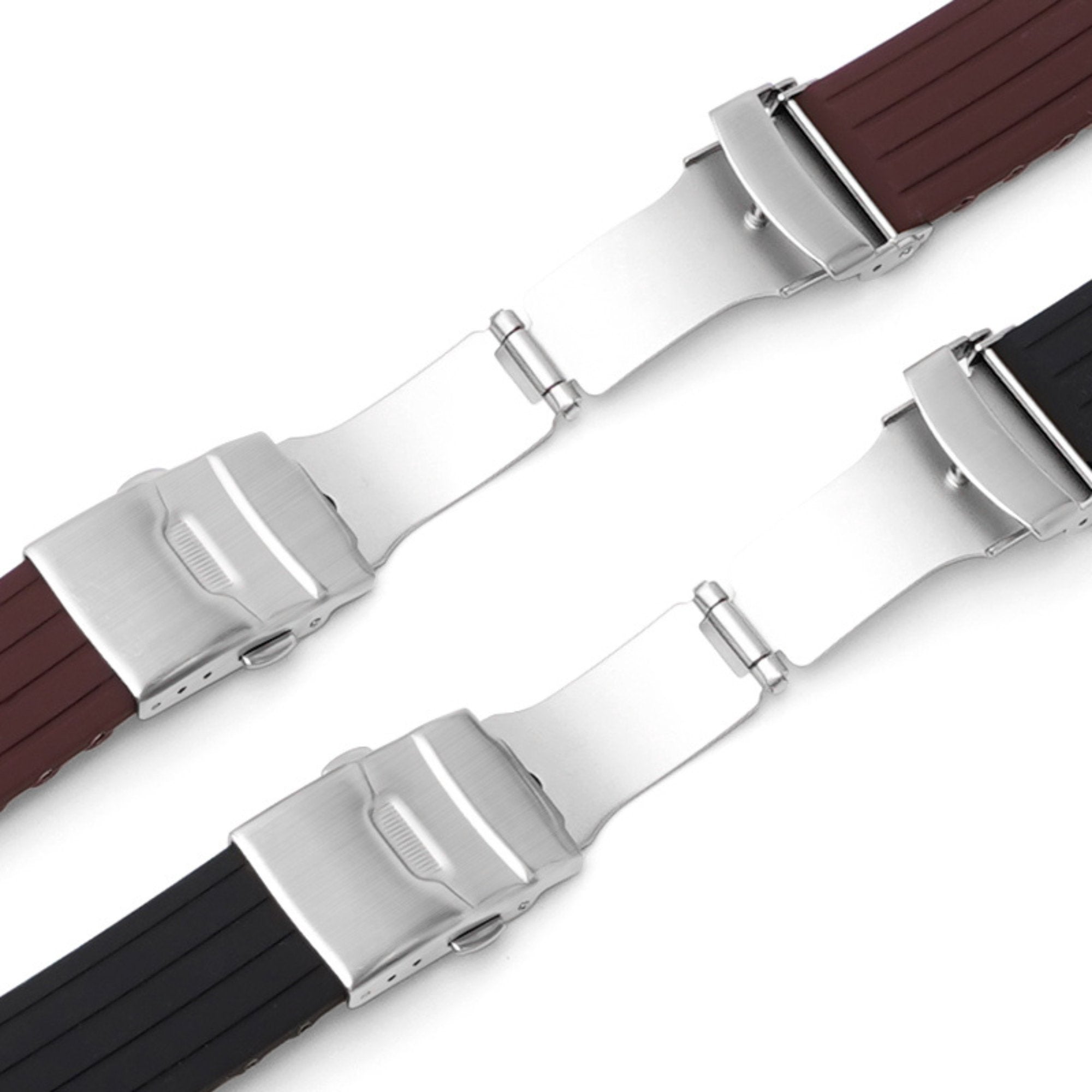 Stripe Cut-to-Length Soft Silicone Strap-Quick Release-Deployment Clasp-Brown -StrapSeeker